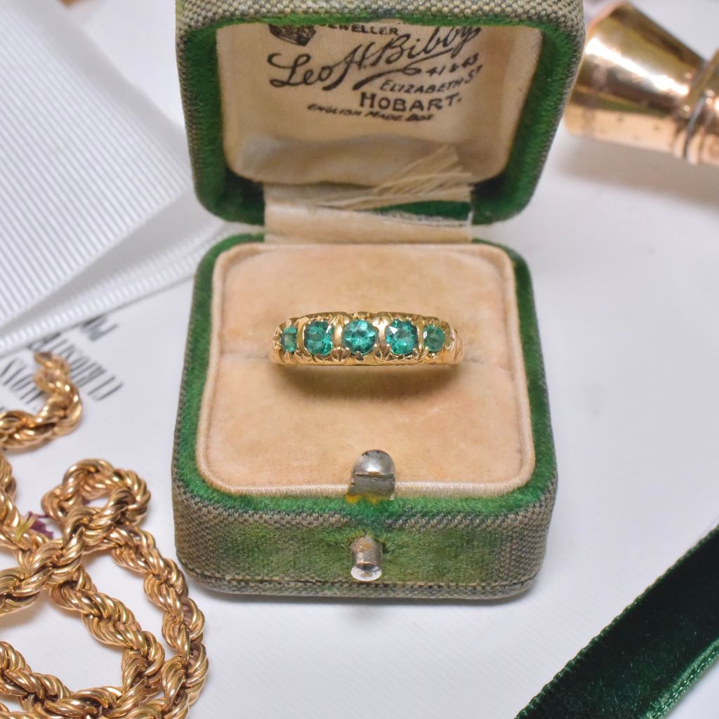 Superb Antique Australian 18ct Yellow Gold And Emerald Half Hoop By Willis And Sons Circa 1900