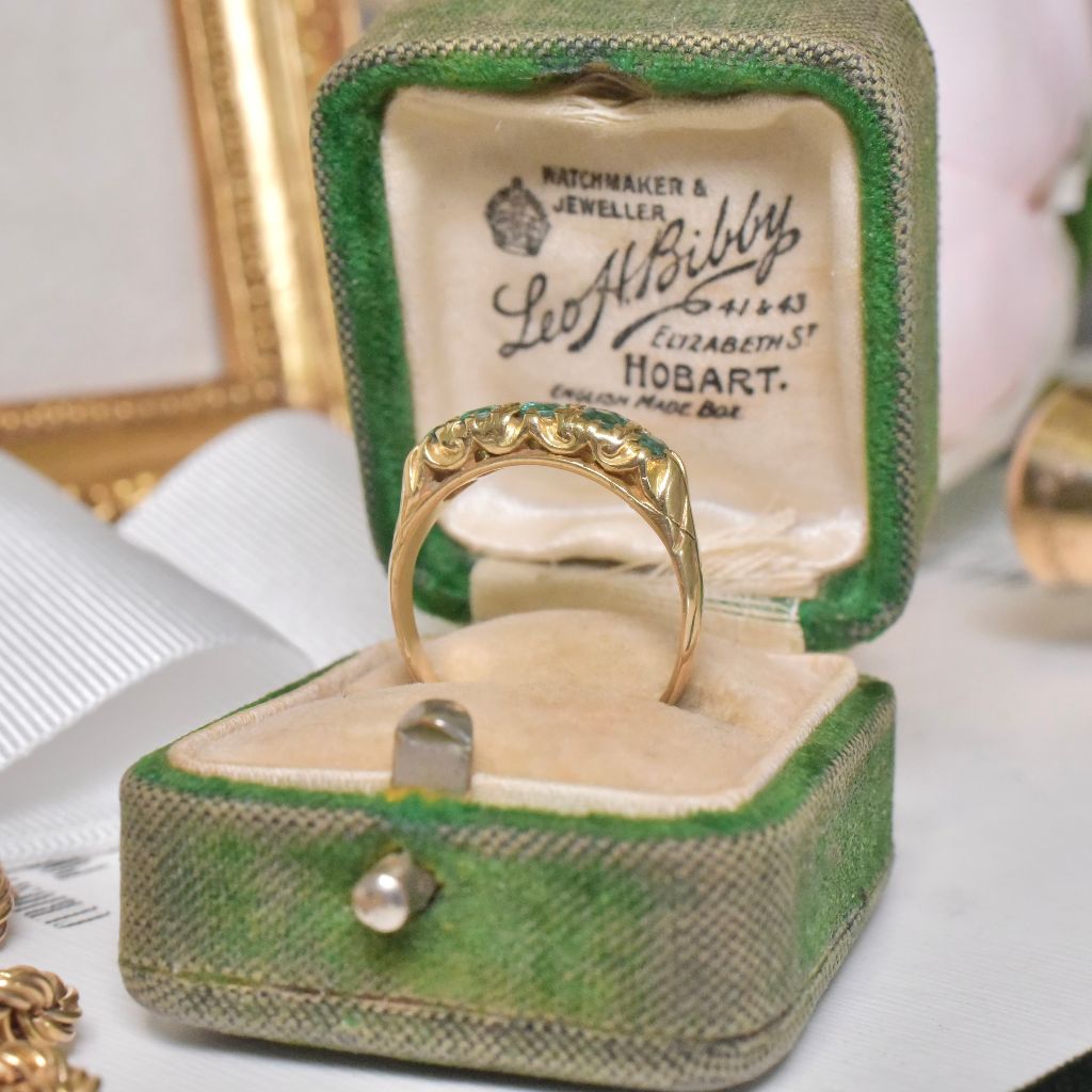 Superb Antique Australian 18ct Yellow Gold And Emerald Half Hoop By Willis And Sons Circa 1900
