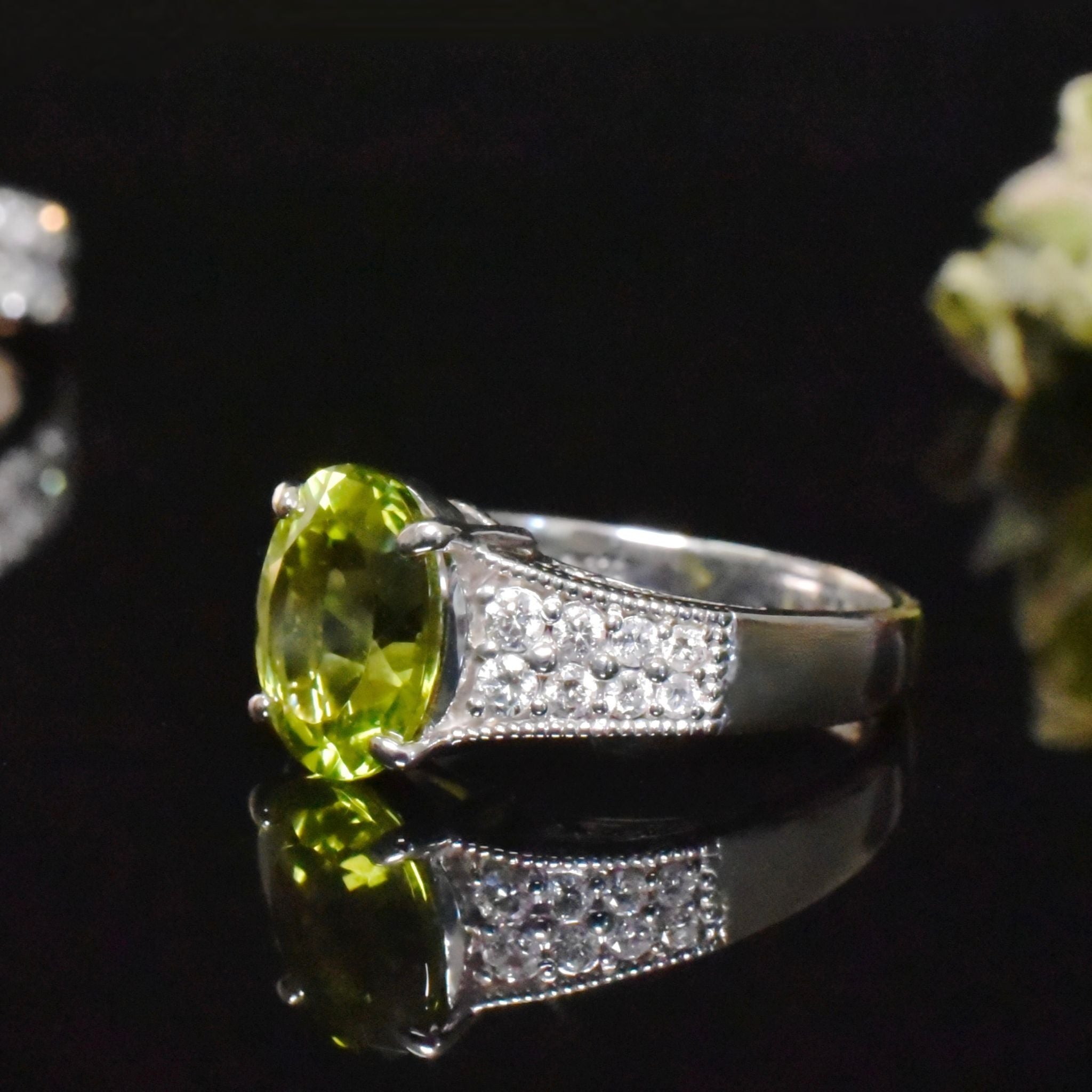 Modern Solid Platinum 2.90ct Peridot And Diamond 0.30ct Ring