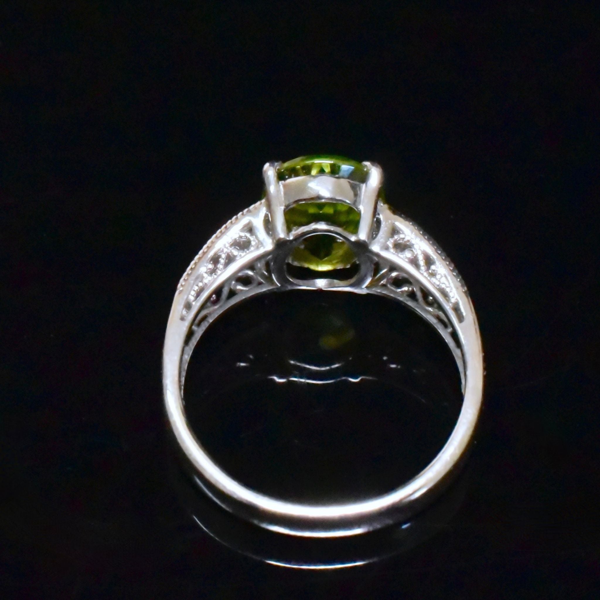 Modern Solid Platinum 2.90ct Peridot And Diamond 0.30ct Ring