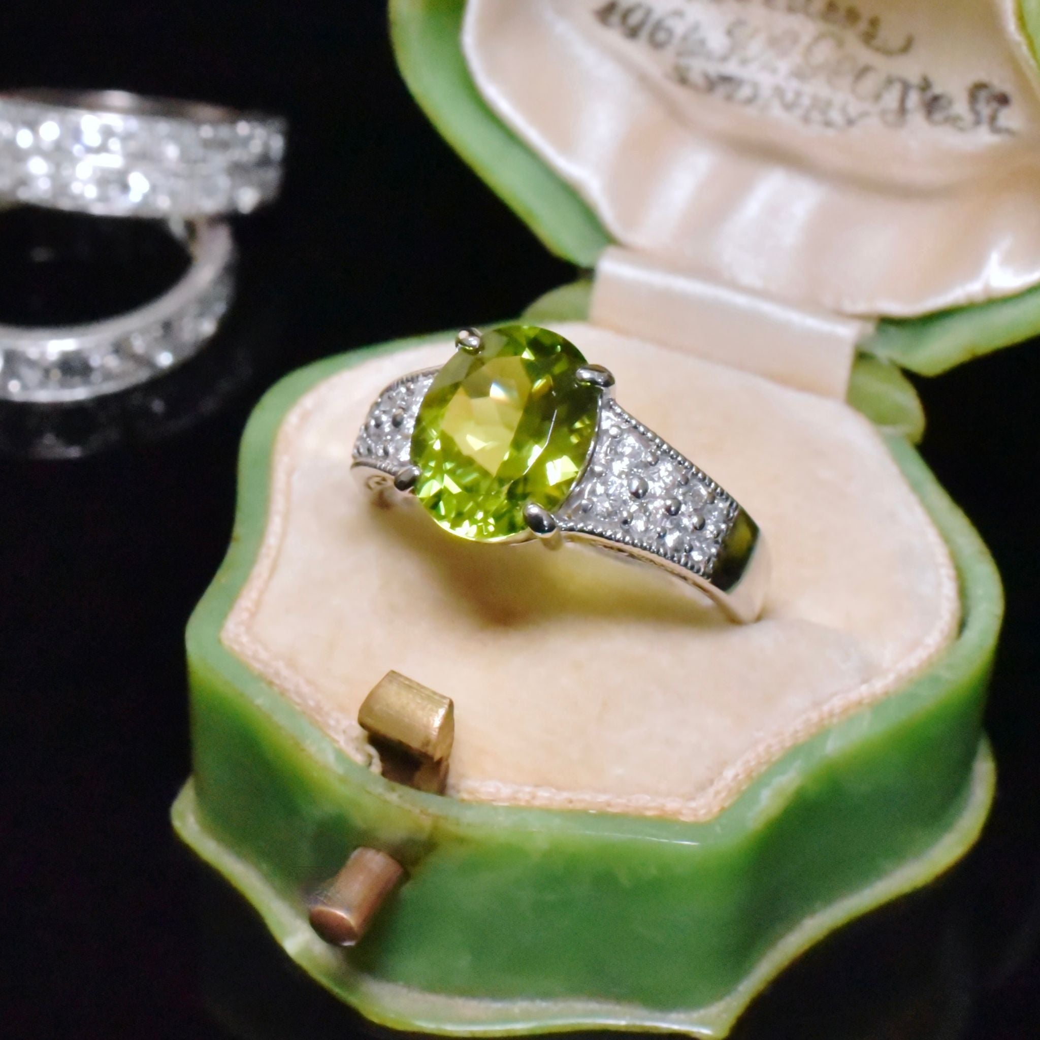 Modern Solid Platinum 2.90ct Peridot And Diamond 0.30ct Ring