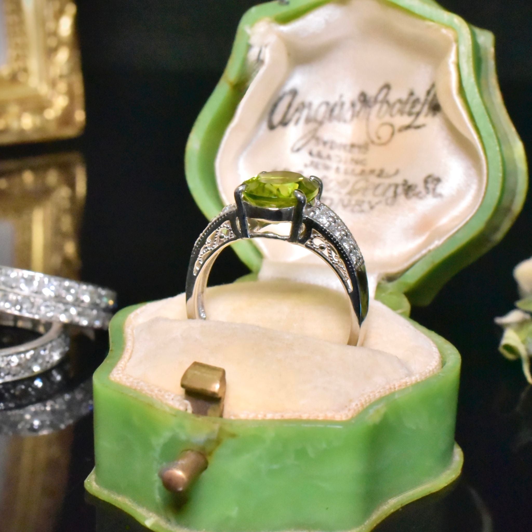Modern Solid Platinum 2.90ct Peridot And Diamond 0.30ct Ring