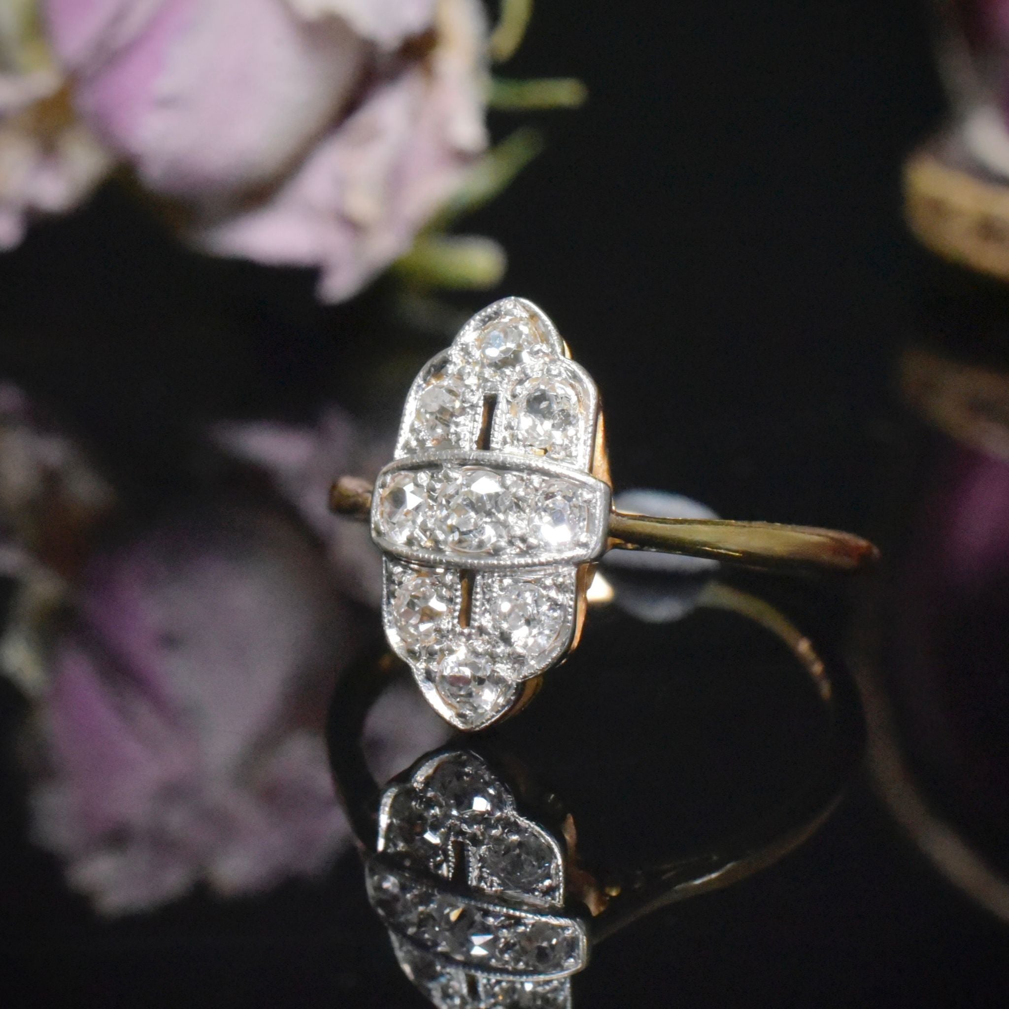 Antique Art Deco 18ct Yellow Gold And Platinum Diamond Ring