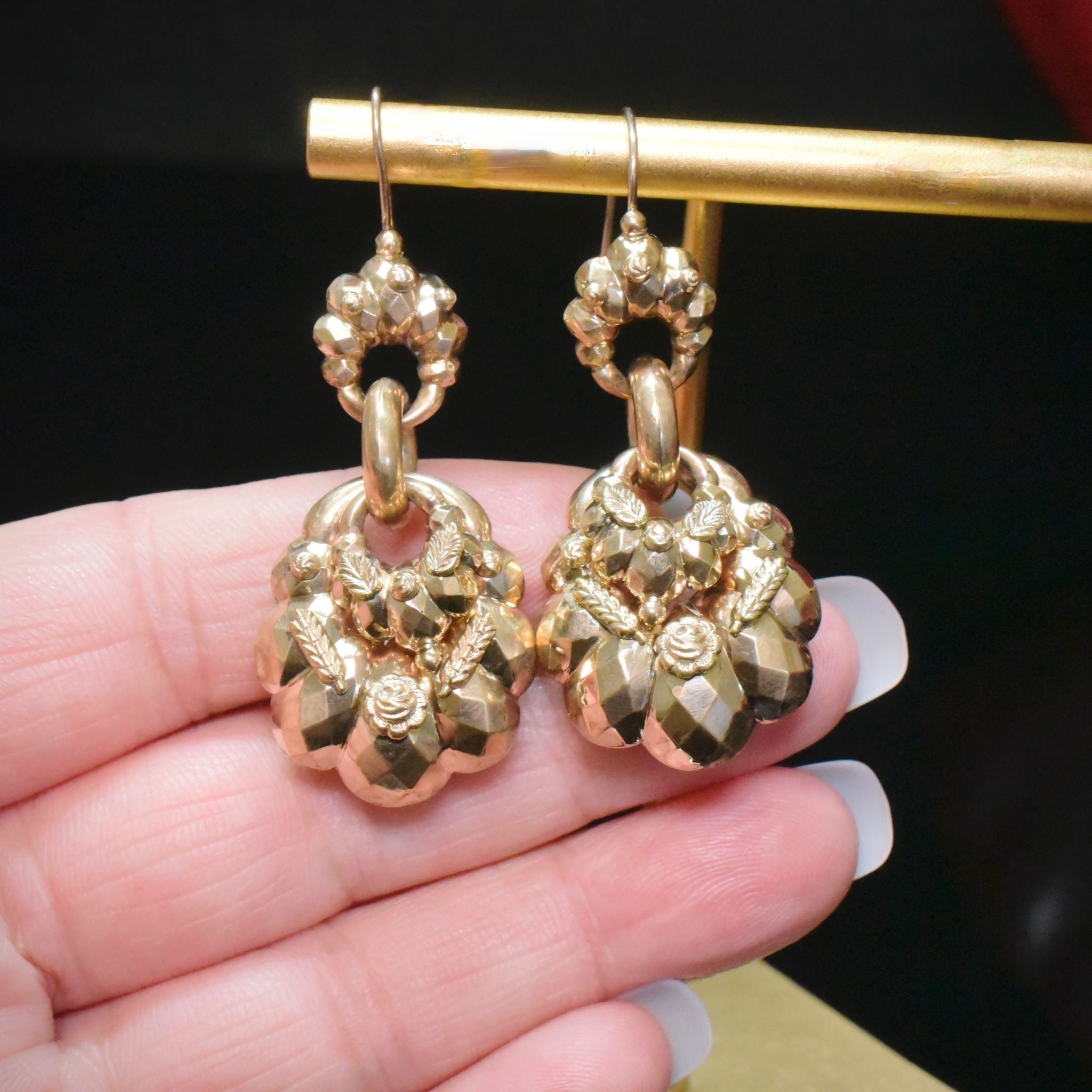 Superb Antique Victorian 9ct Rose Gold Earrings - Circa 1880-90