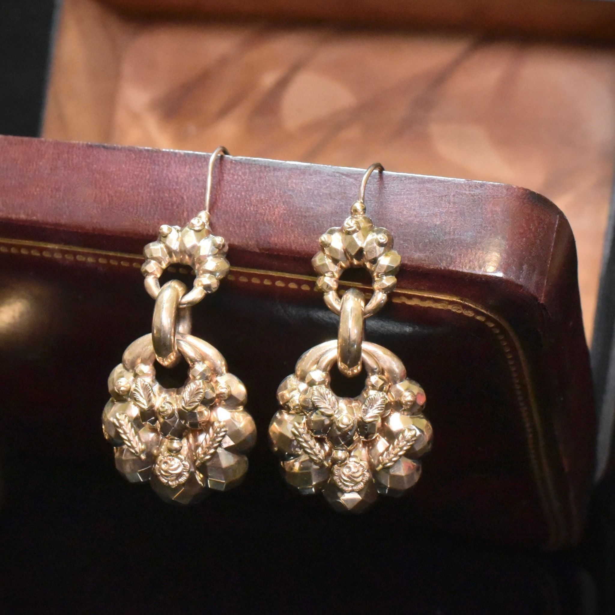 Superb Antique Victorian 9ct Rose Gold Earrings - Circa 1880-90