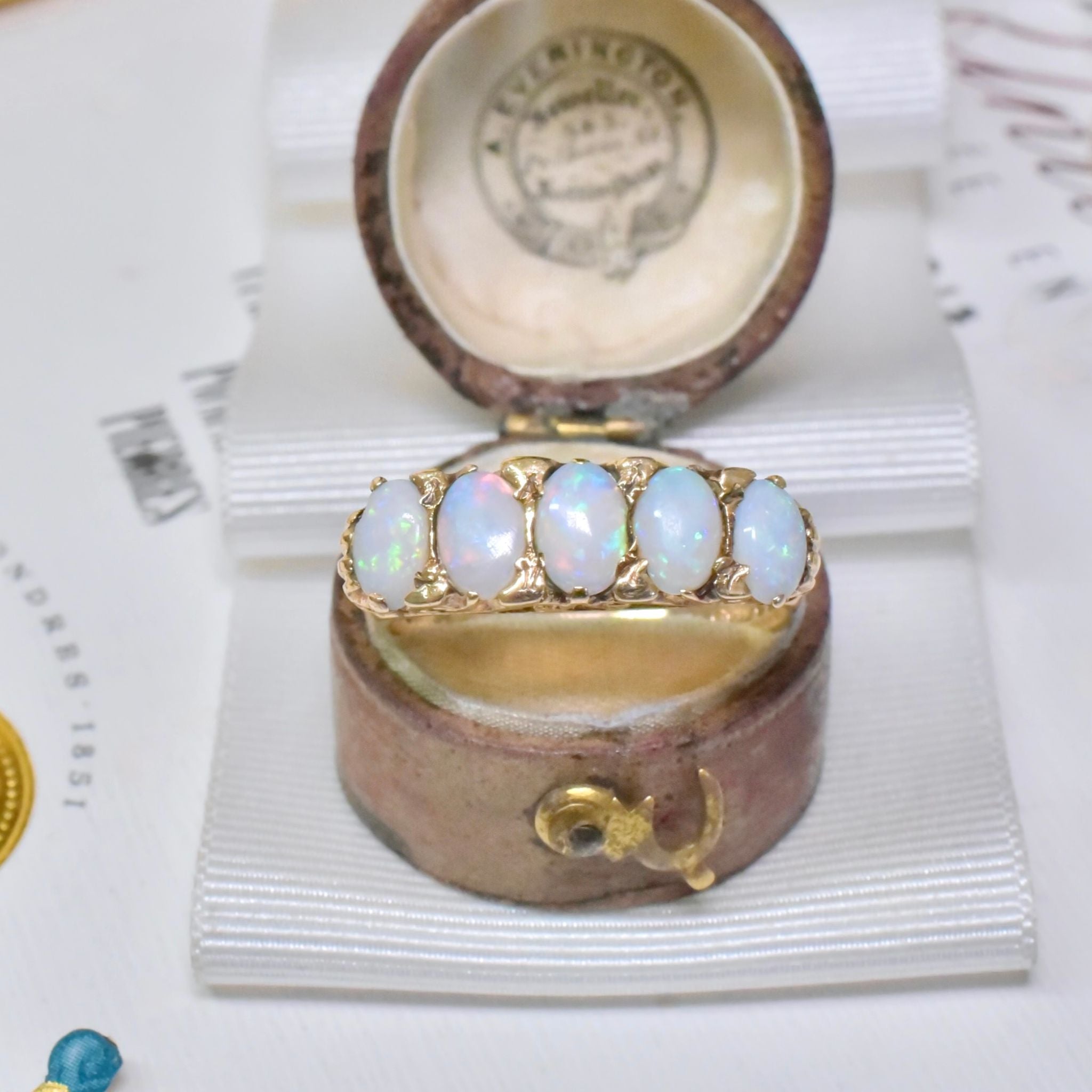 Vintage 9ct Yellow Gold Solid Opal ‘Half Hoop’ Ring - London 1972