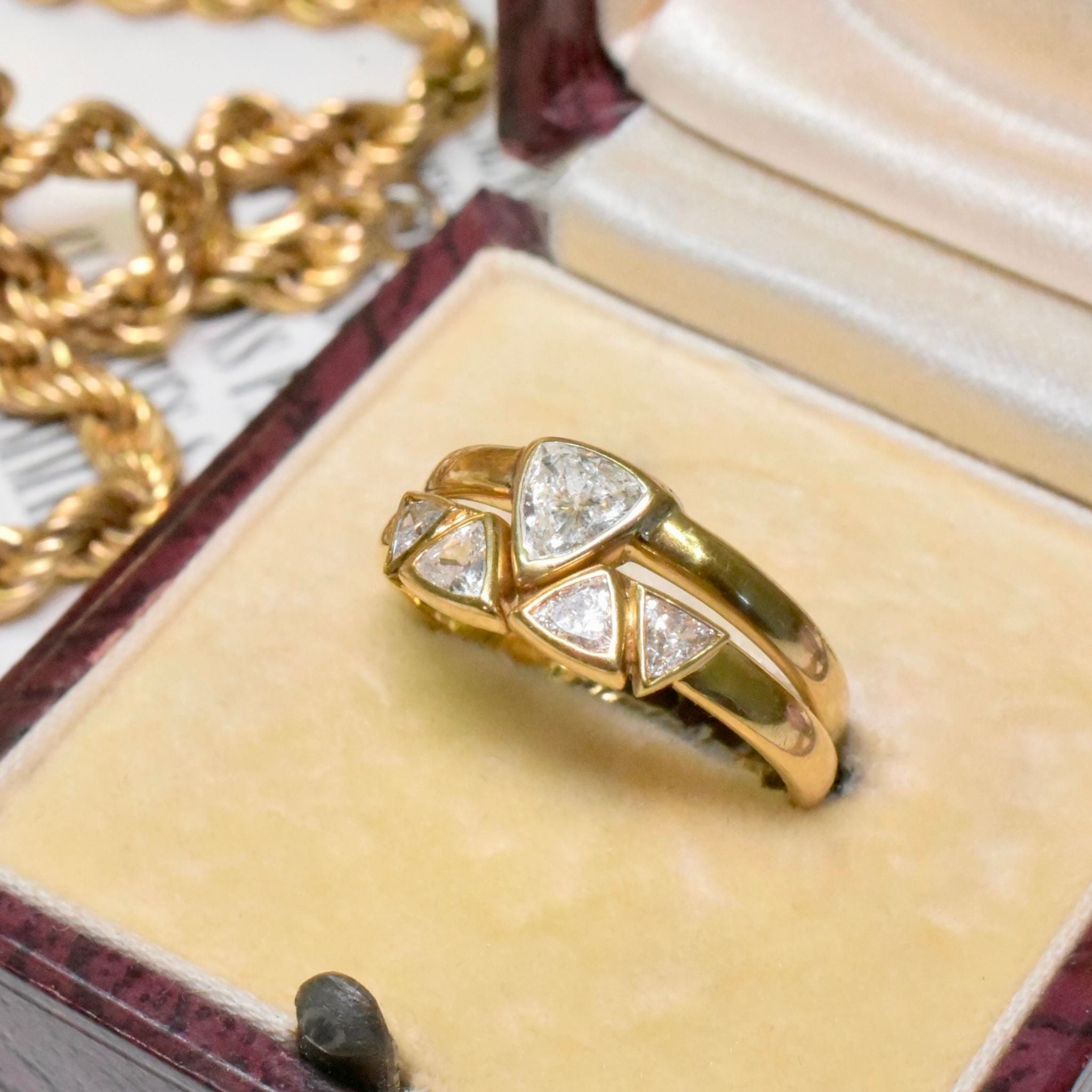 Modern 18ct Yellow Gold Trilliant-Cut Diamond Two Ring Set