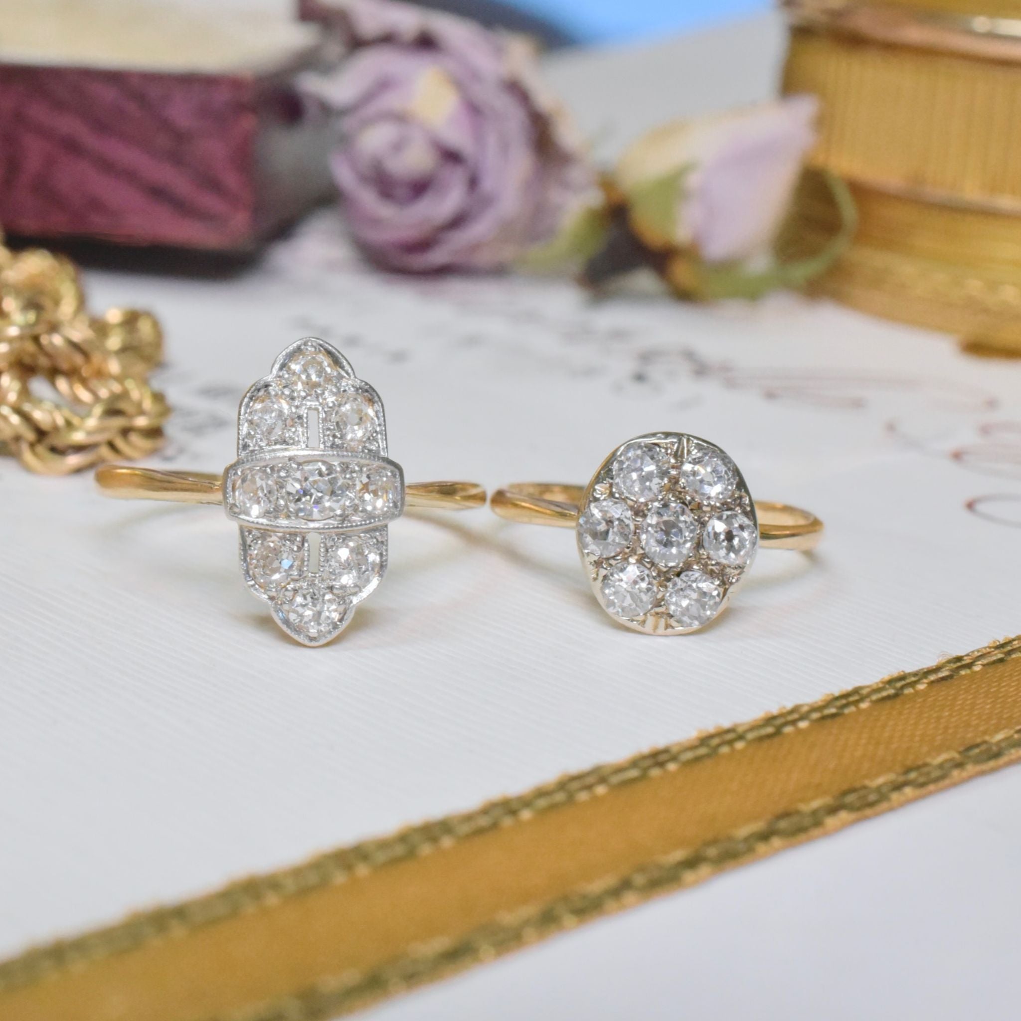 Antique Art Deco 18ct Yellow Gold And Platinum Diamond Ring