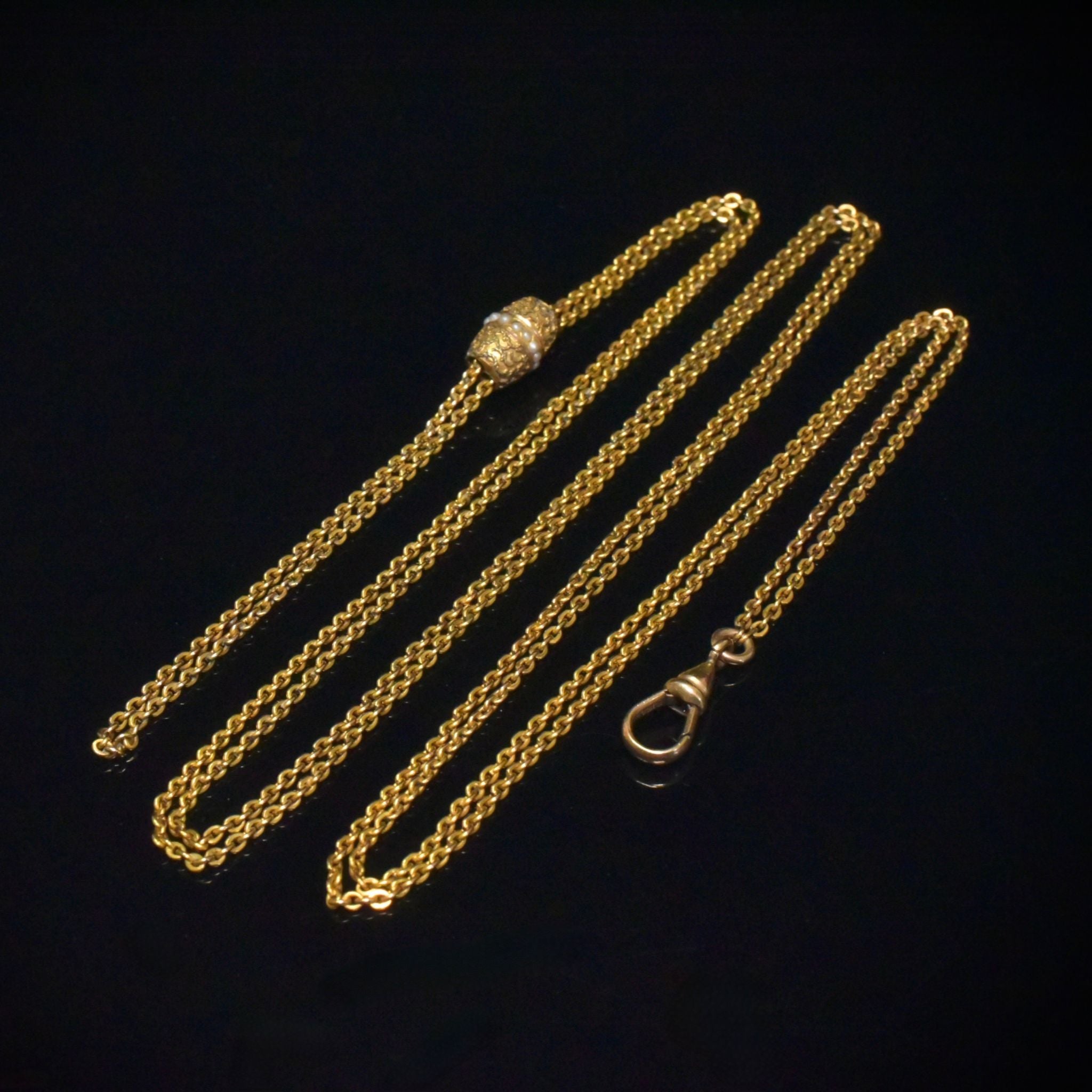 Antique ‘Gold Filled’ - 10% Gold, Slide Muff/ Long Chain - Circa 1900-1910