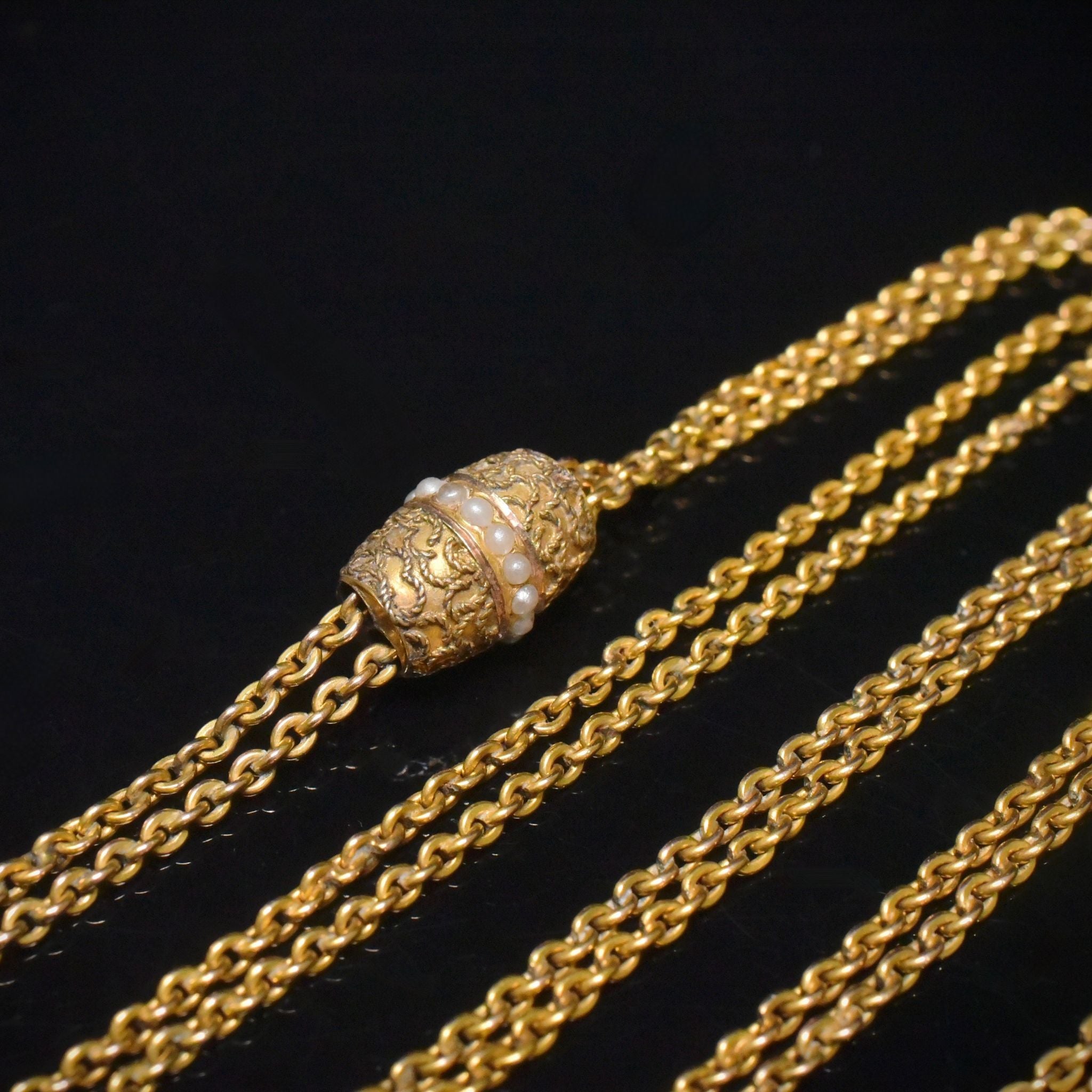 Antique ‘Gold Filled’ - 10% Gold, Slide Muff/ Long Chain - Circa 1900-1910