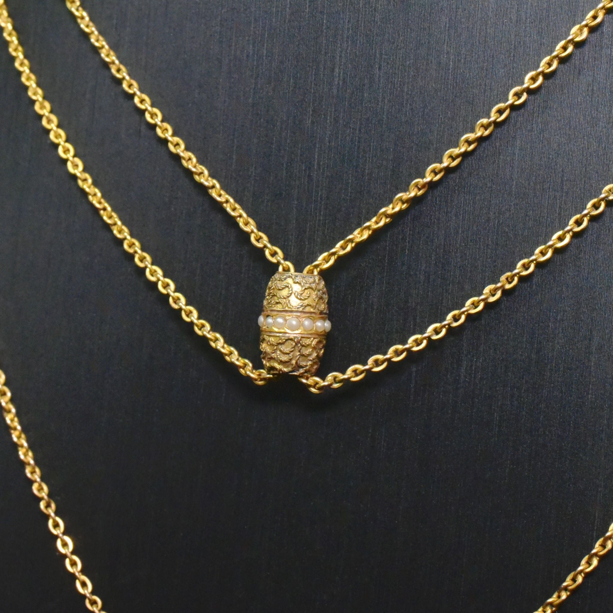 Antique ‘Gold Filled’ - 10% Gold, Slide Muff/ Long Chain - Circa 1900-1910