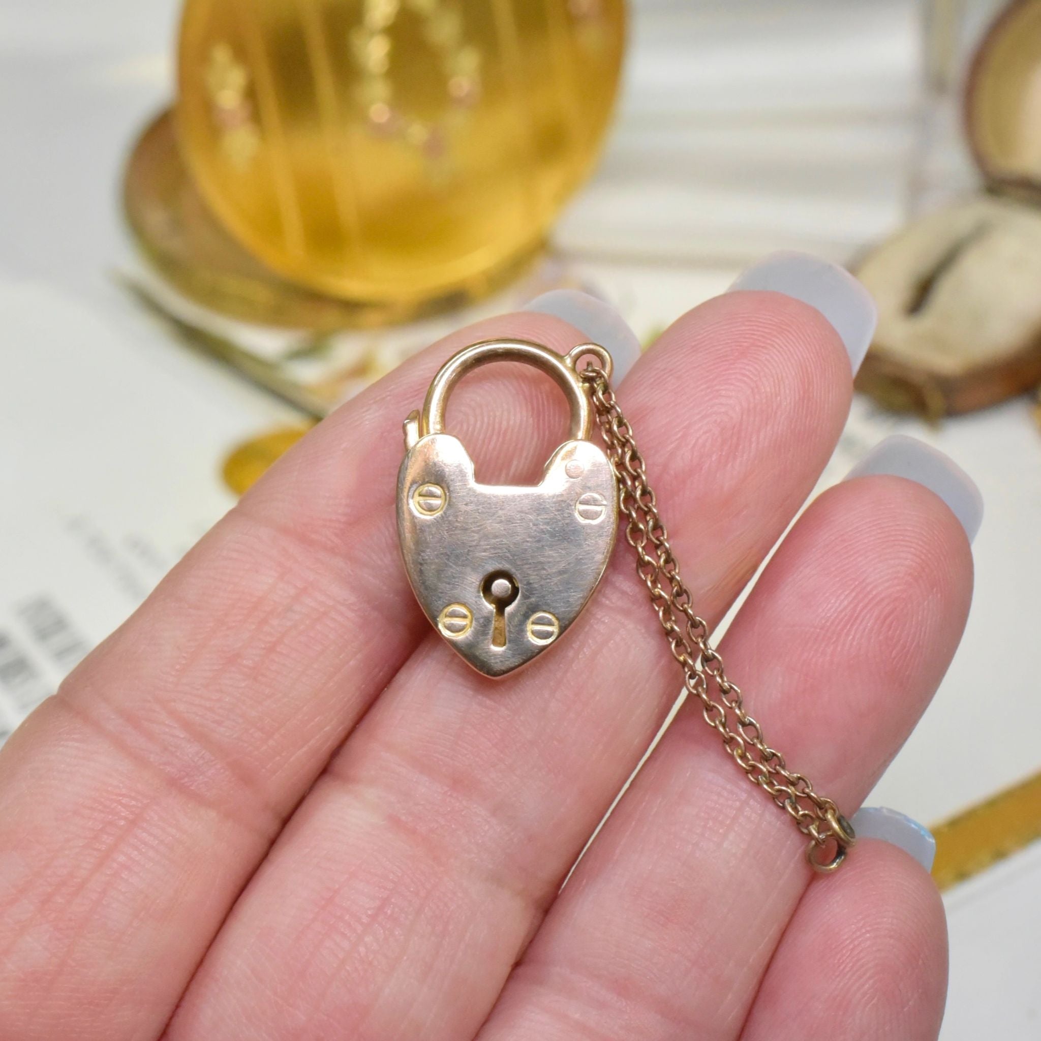 Antique Australian 9ct Rose Gold Heart Padlock Clasp / Original Safety Chain - Circa 1910