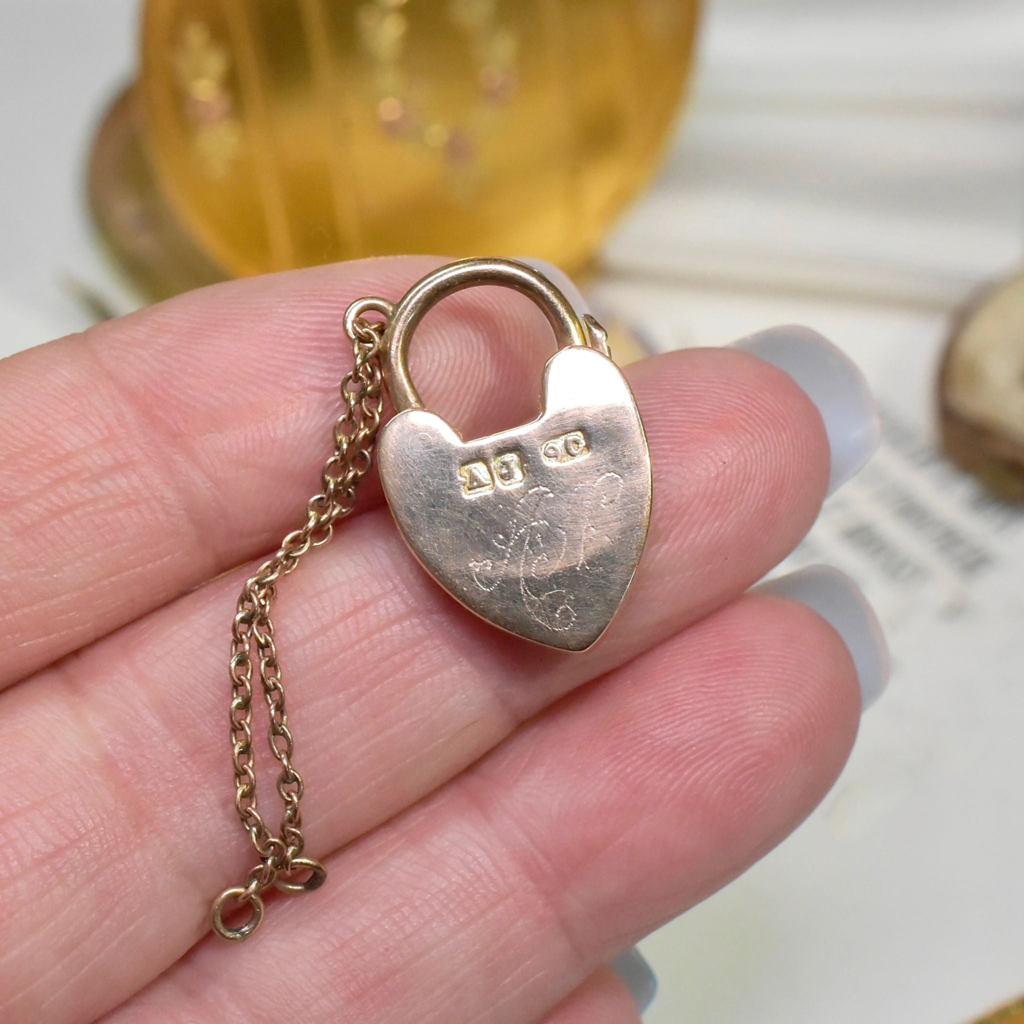 Antique Australian 9ct Rose Gold Heart Padlock Clasp / Original Safety Chain - Circa 1910