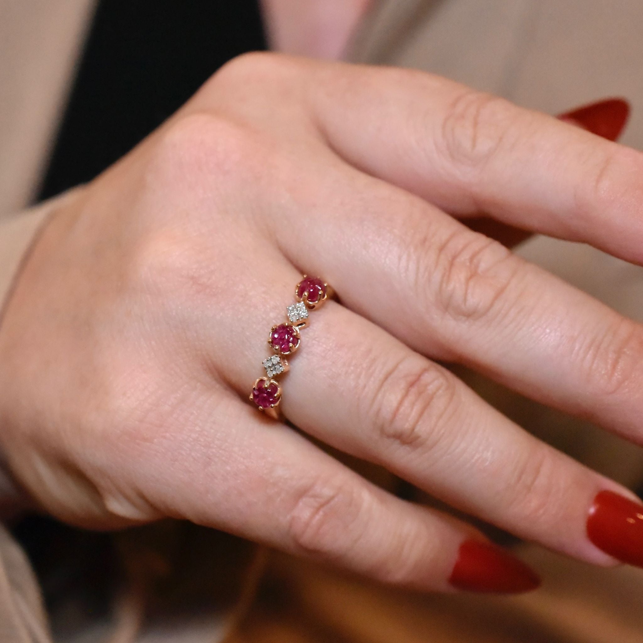 Contemporary 10ct Yellow Gold Carved Ruby And Diamond Ring - Birmingham 2018