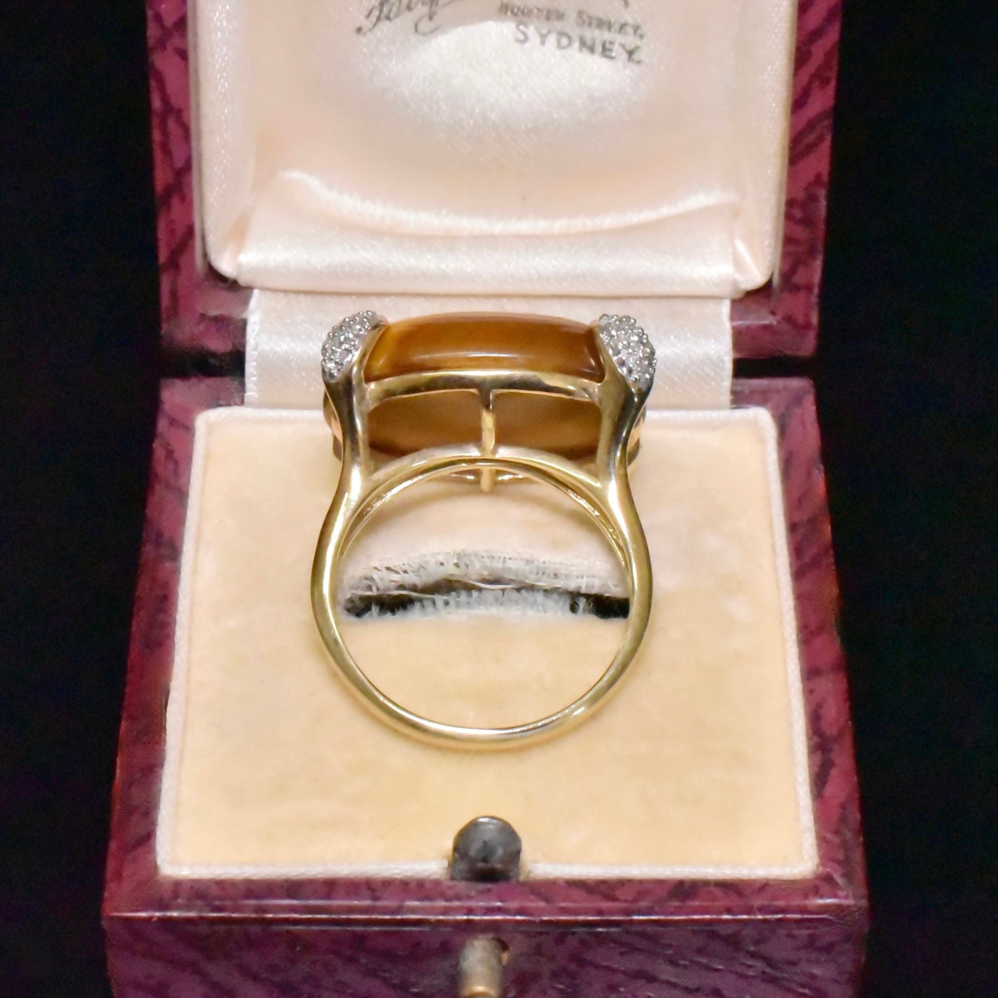 Vintage 9ct Yellow Gold Tiger Eye And Diamond Ring