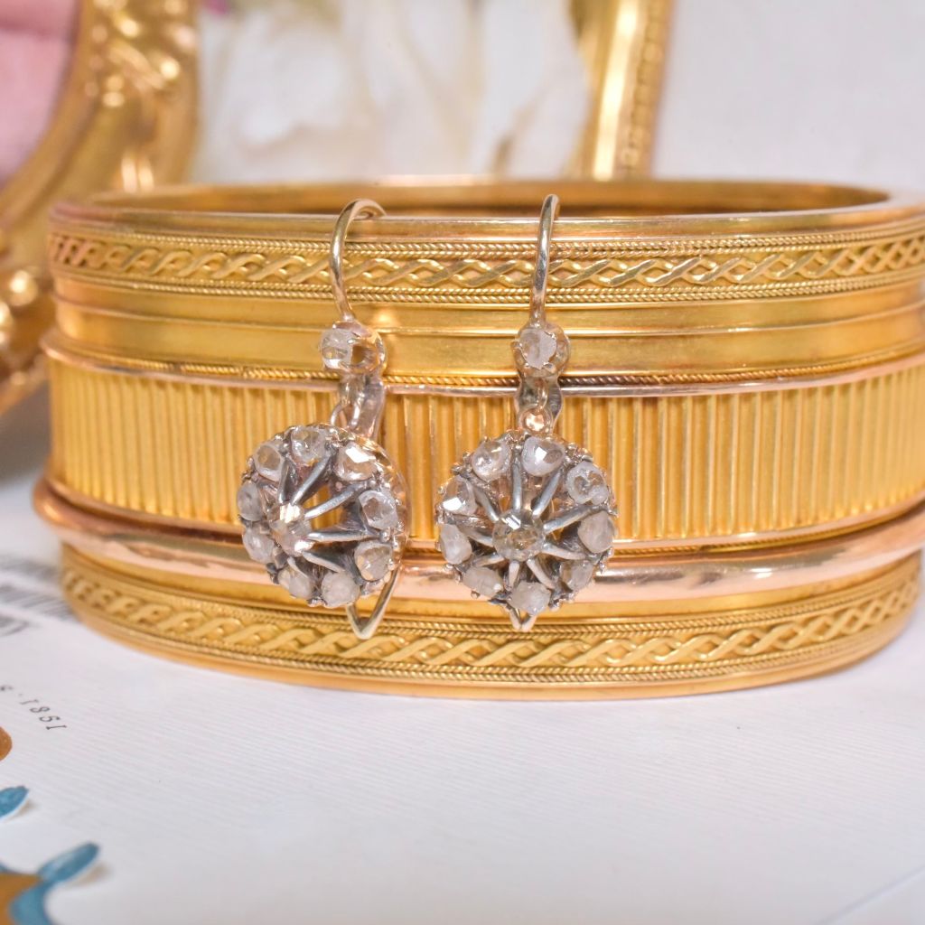 Antique Late 1800’s - Early 1900’s 9ct Rose Gold And Diamond Earrings