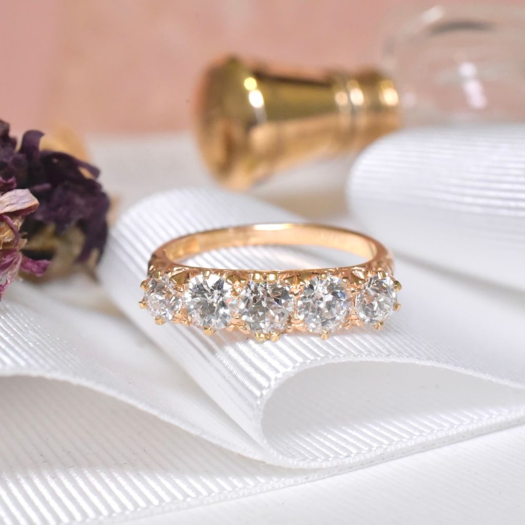 Antique 18ct Yellow Gold Diamond Five Stone Half Hoop Ring 1.28ct Circa 1900-1910 Independent Valuation Included In Purchase For $7,310 AUD