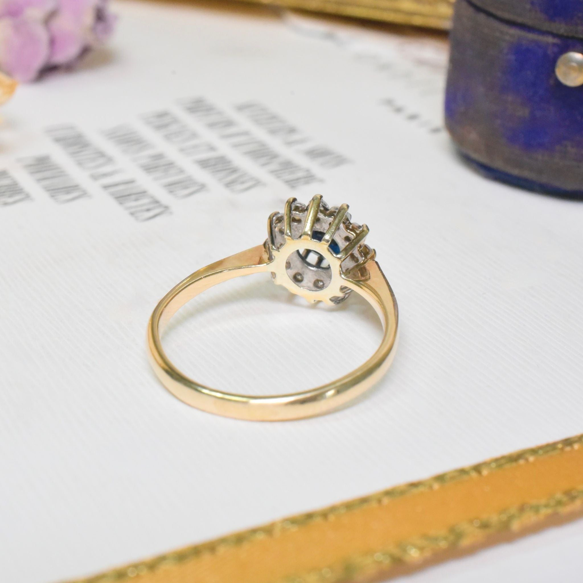 Contemporary 9ct Yellow Gold Sapphire And Diamond Daisy Cluster Ring