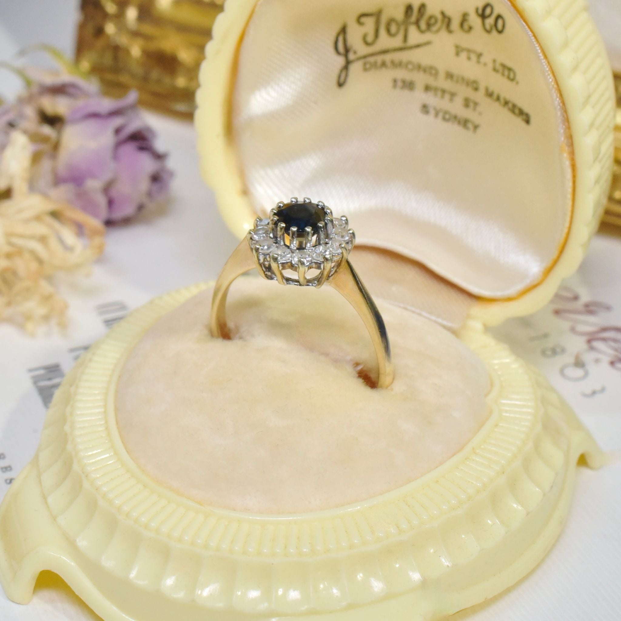 Contemporary 9ct Yellow Gold Sapphire And Diamond Daisy Cluster Ring