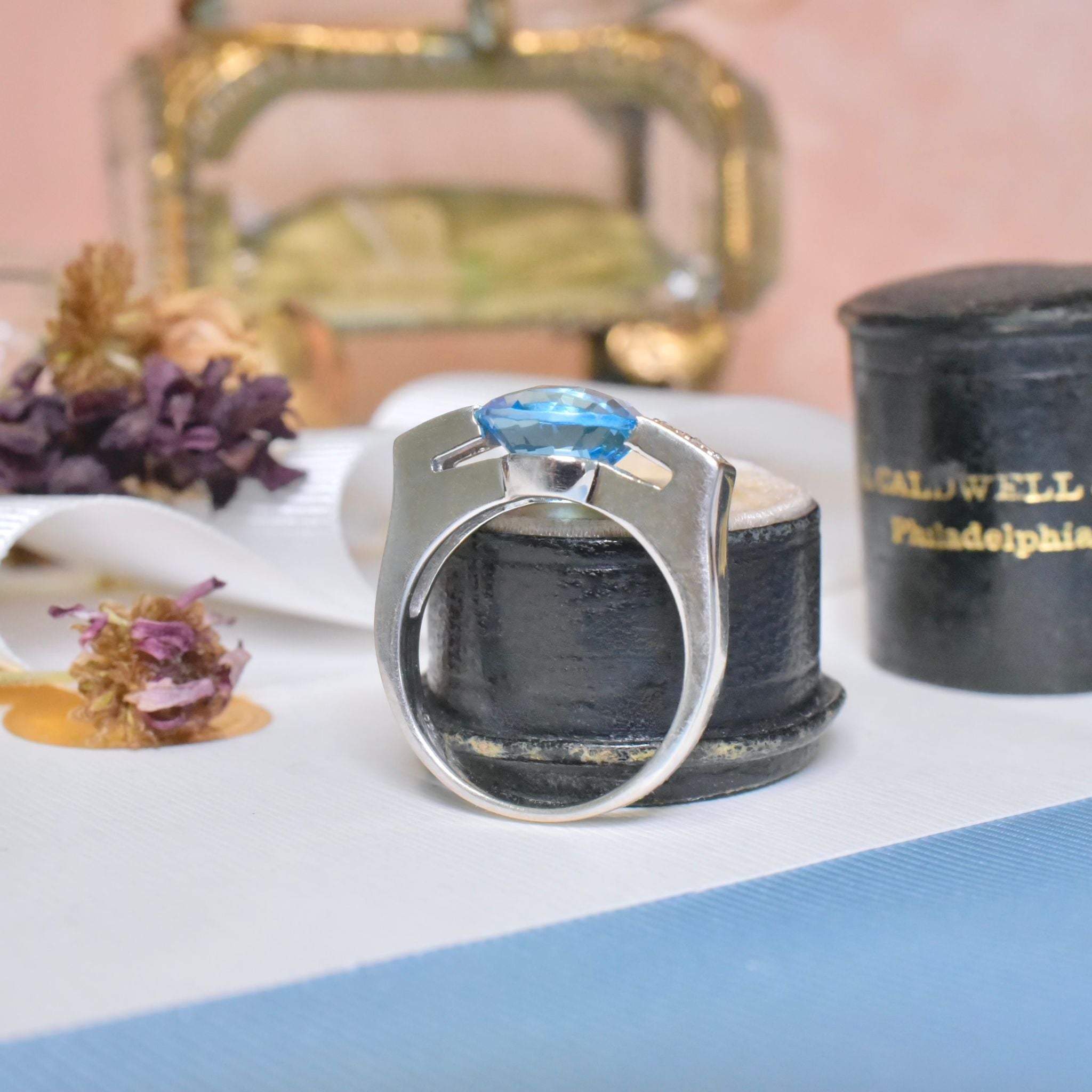 Superb 18ct White Gold Swiss blue Topaz And Diamond Ring