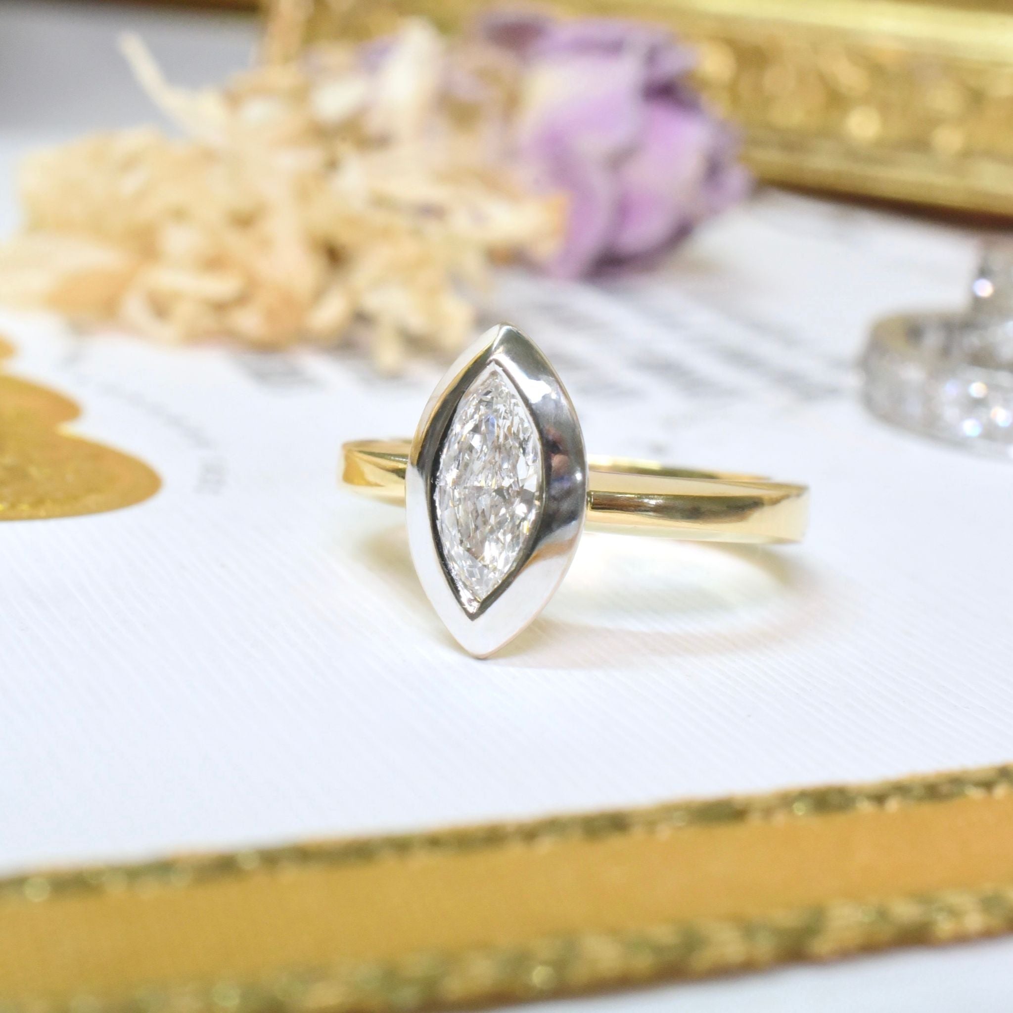 Superb Handcrafted 18ct Yellow Gold And Marquise Diamond Ring 0.54ct