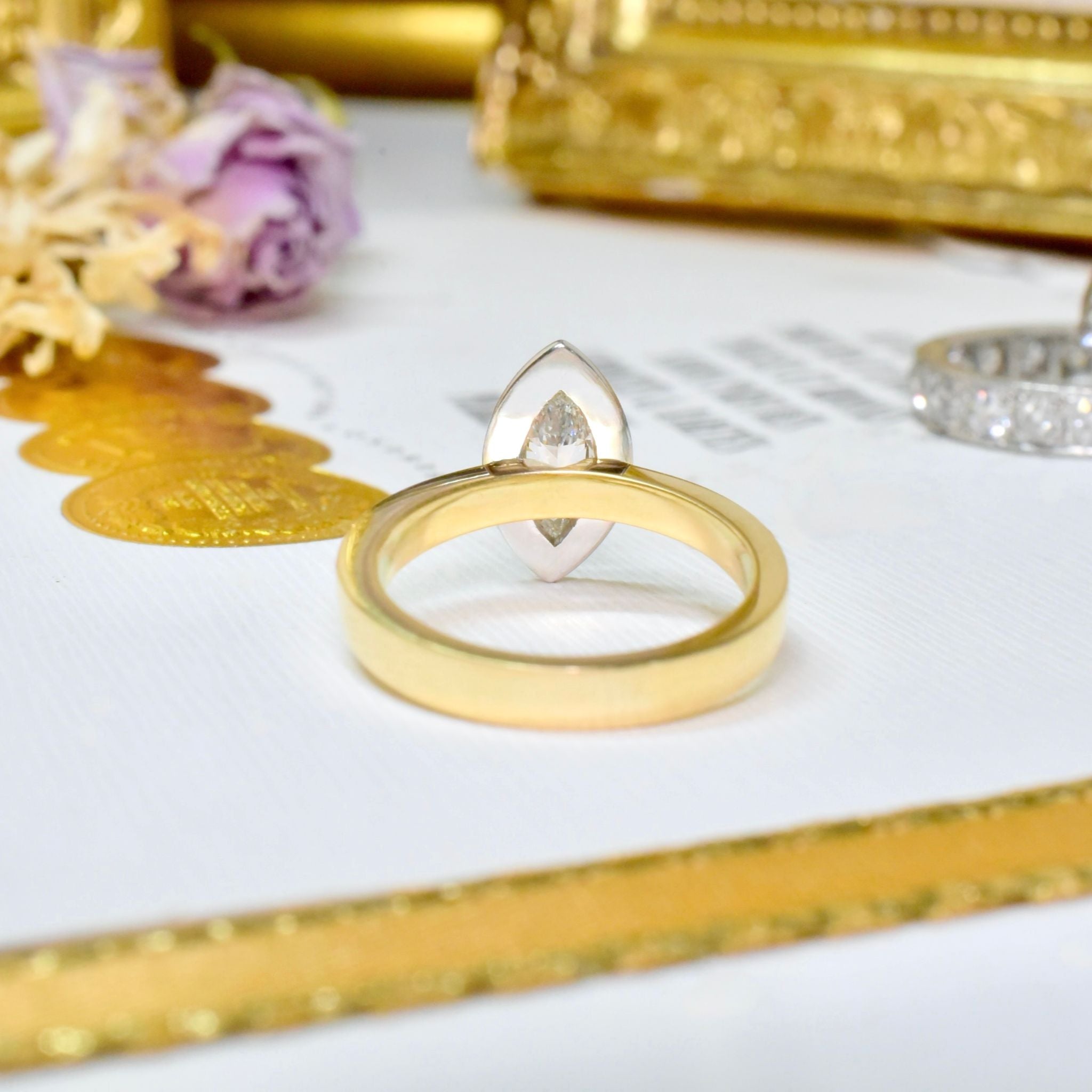 Superb Handcrafted 18ct Yellow Gold And Marquise Diamond Ring 0.54ct