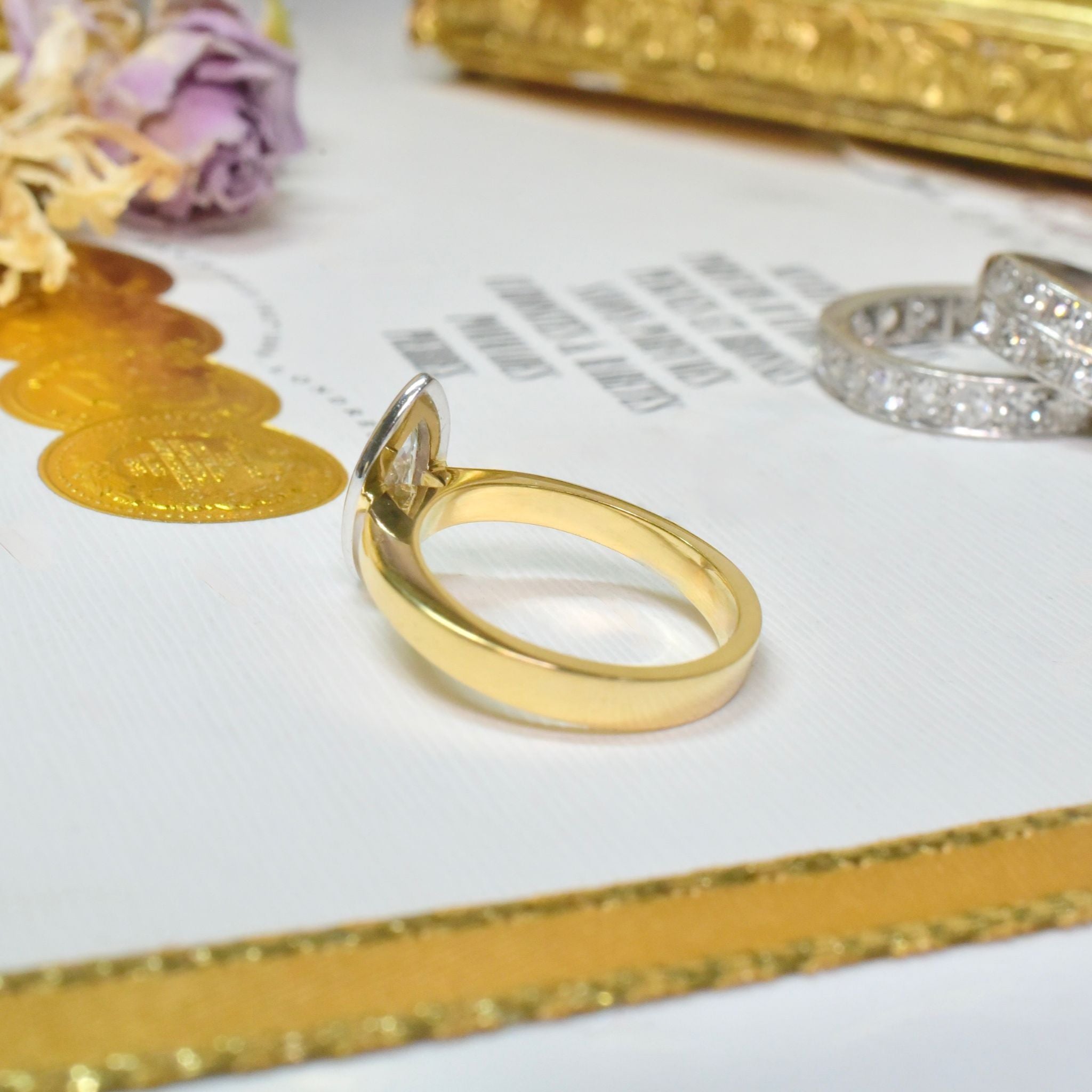 Superb Handcrafted 18ct Yellow Gold And Marquise Diamond Ring 0.54ct