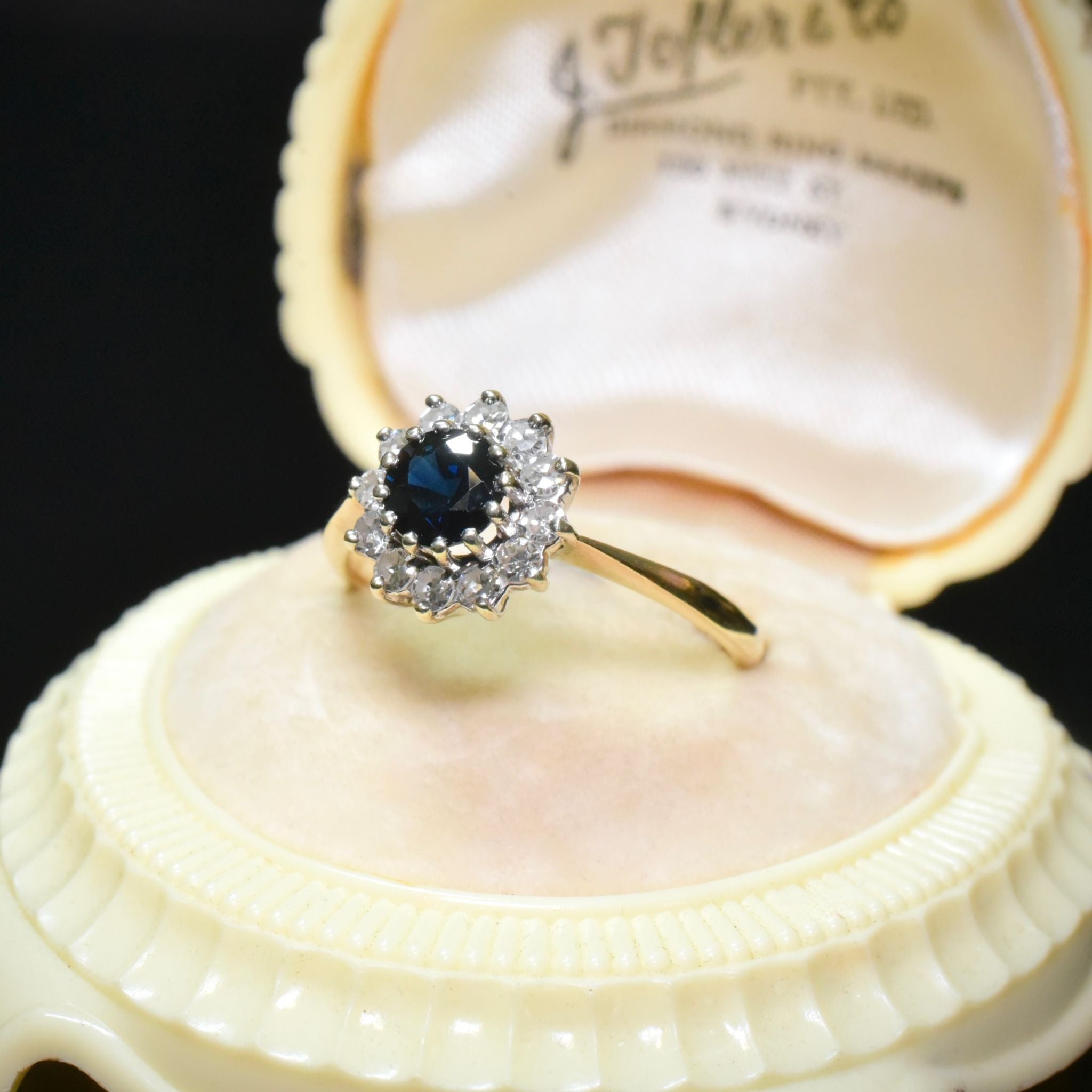 Contemporary 9ct Yellow Gold Sapphire And Diamond Daisy Cluster Ring