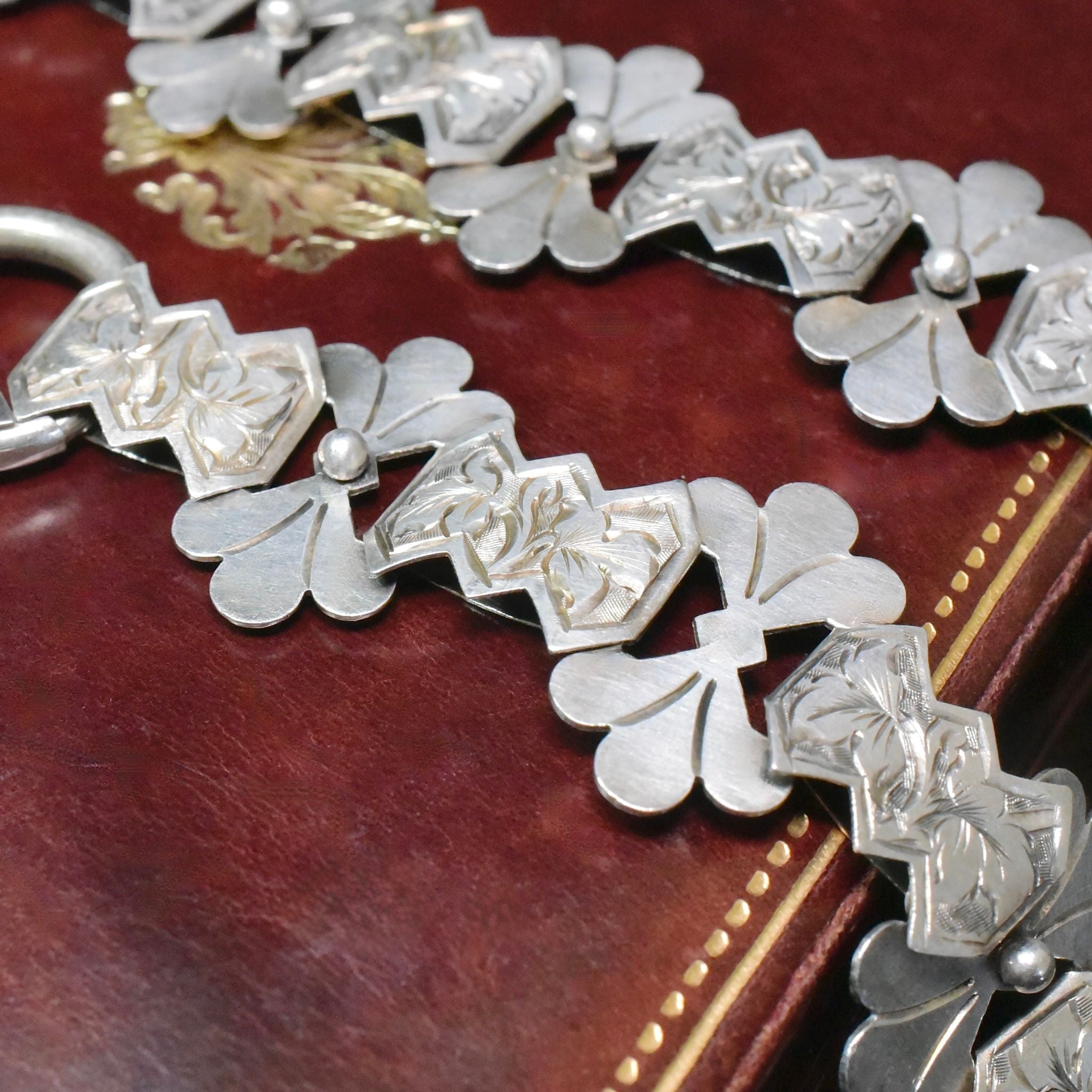 Antique Victorian Sterling Silver Locket And Bookchain Circa 1880-1890’s