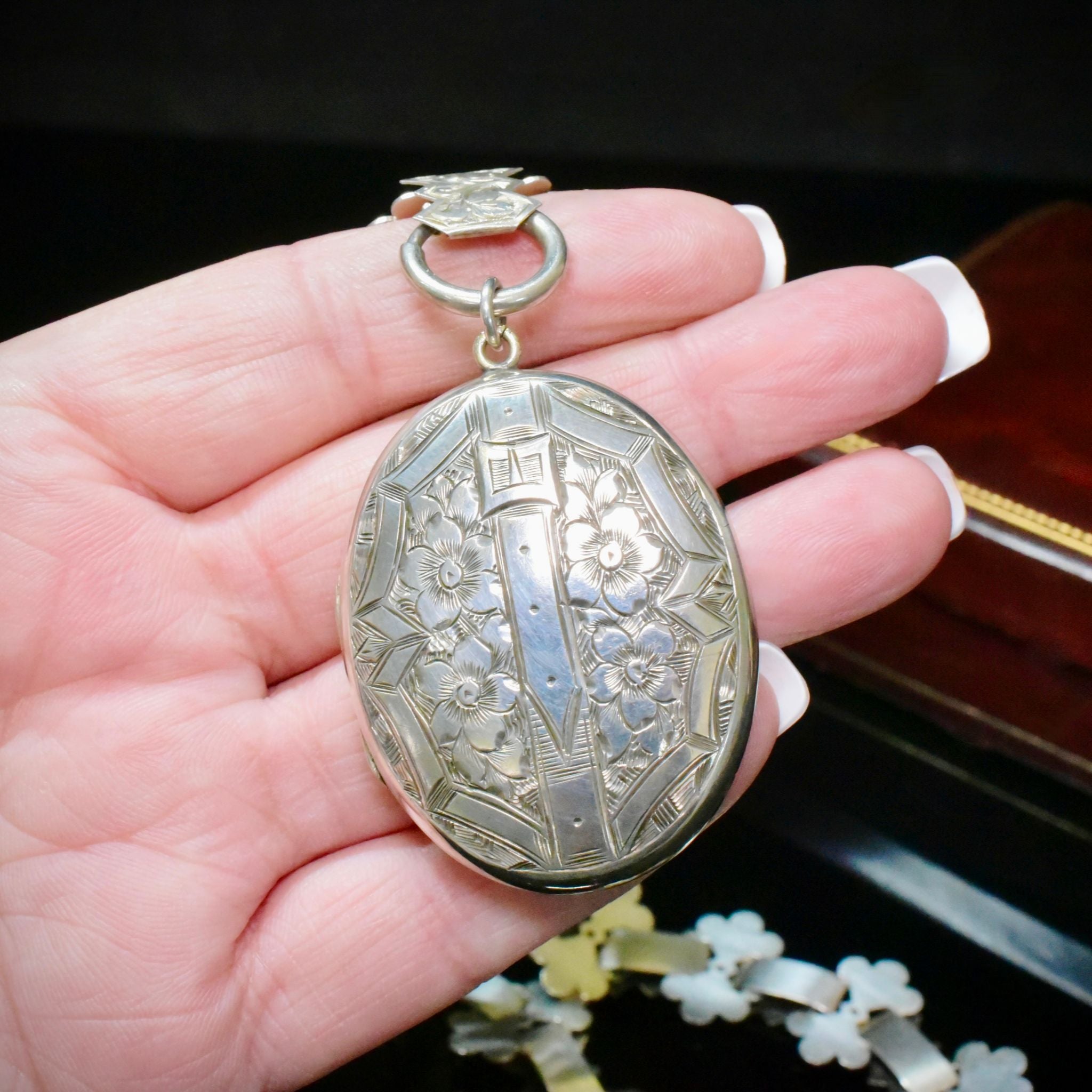 Antique Victorian Sterling Silver Locket And Bookchain Circa 1880-1890’s
