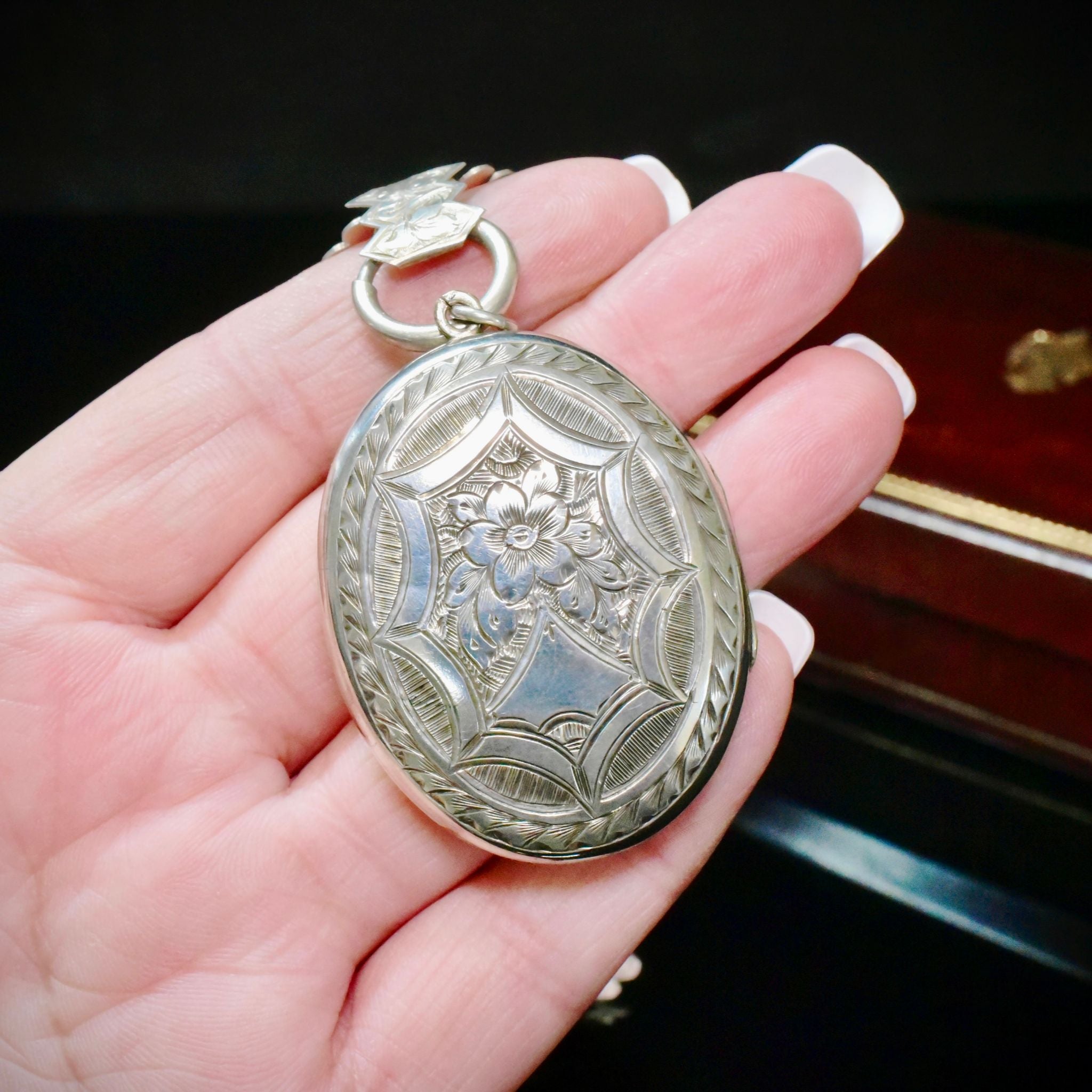 Antique Victorian Sterling Silver Locket And Bookchain Circa 1880-1890’s