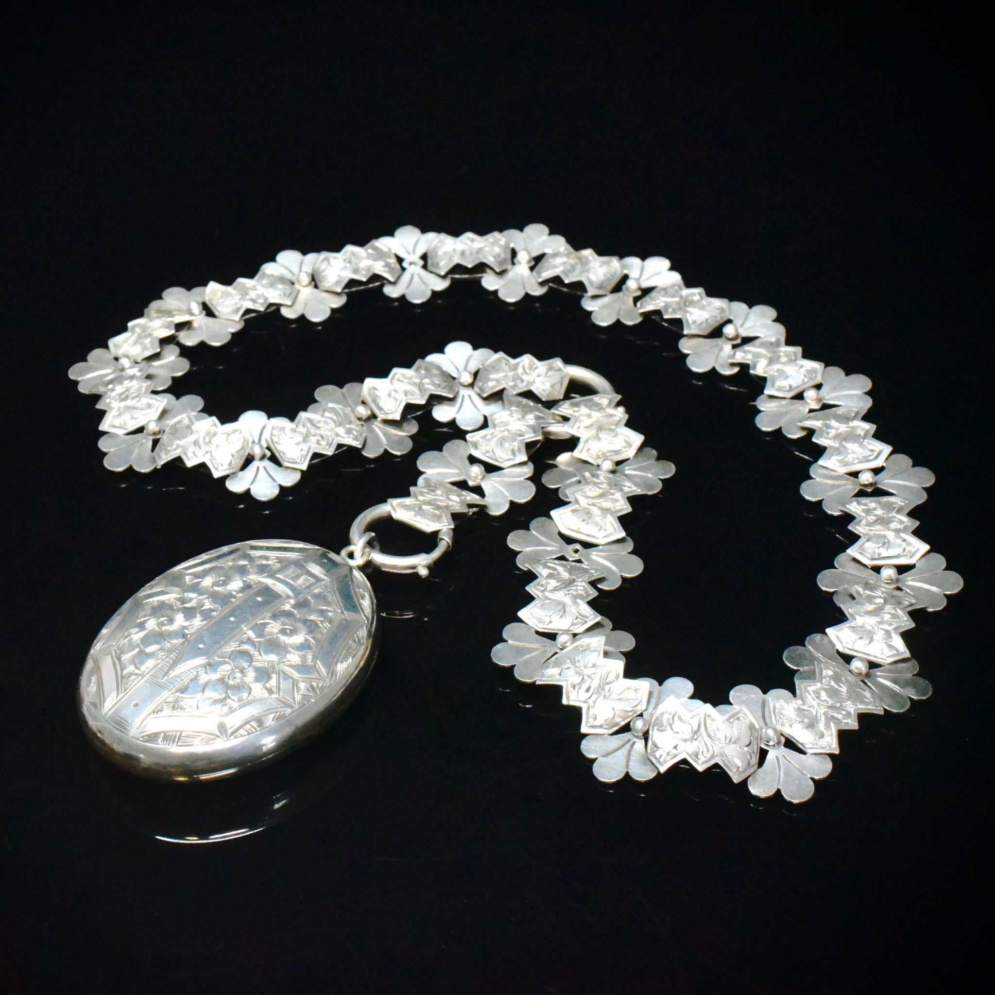 Antique Victorian Sterling Silver Locket And Bookchain Circa 1880-1890’s