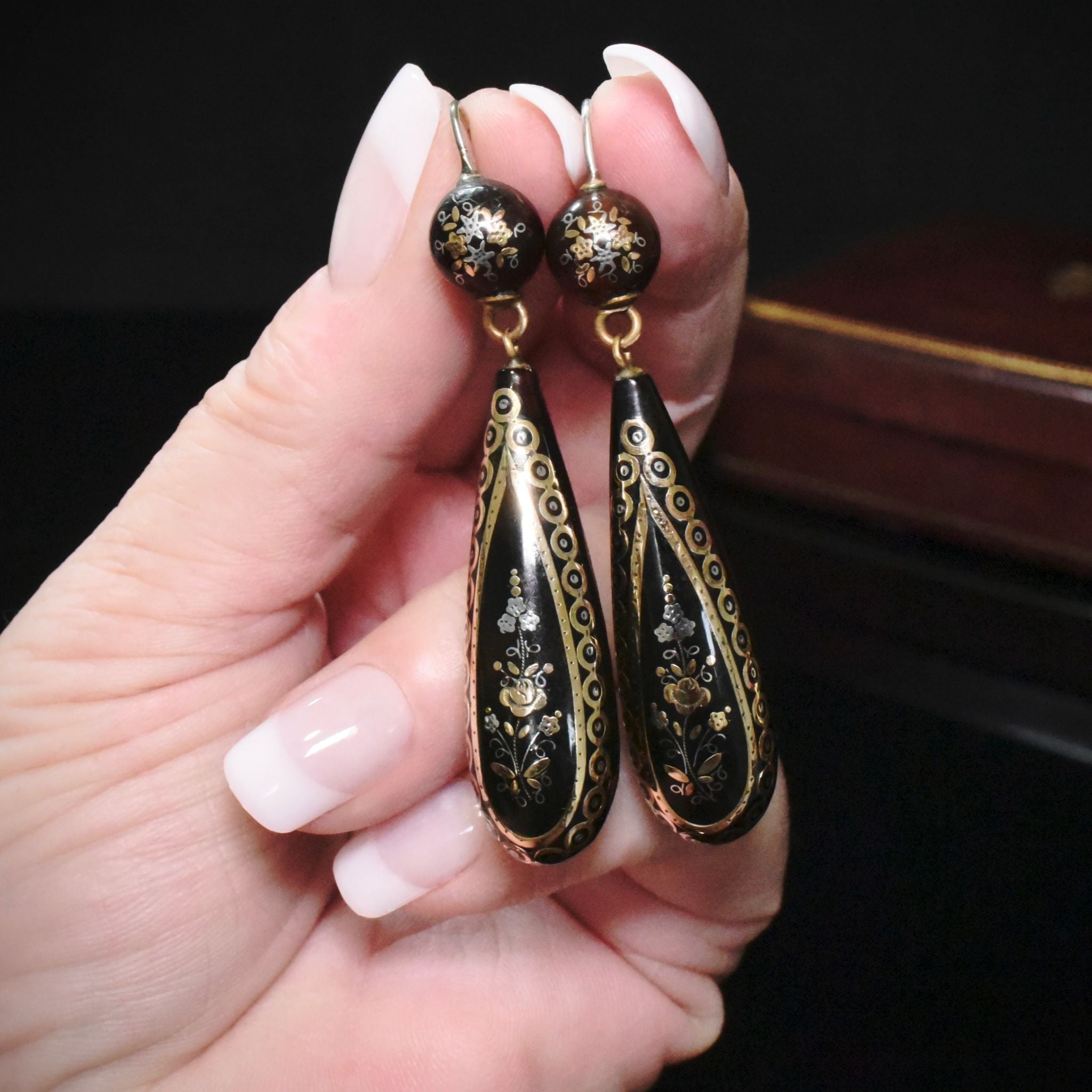Antique Victorian Pique Gold And Silver Earrings Circa 1880-90