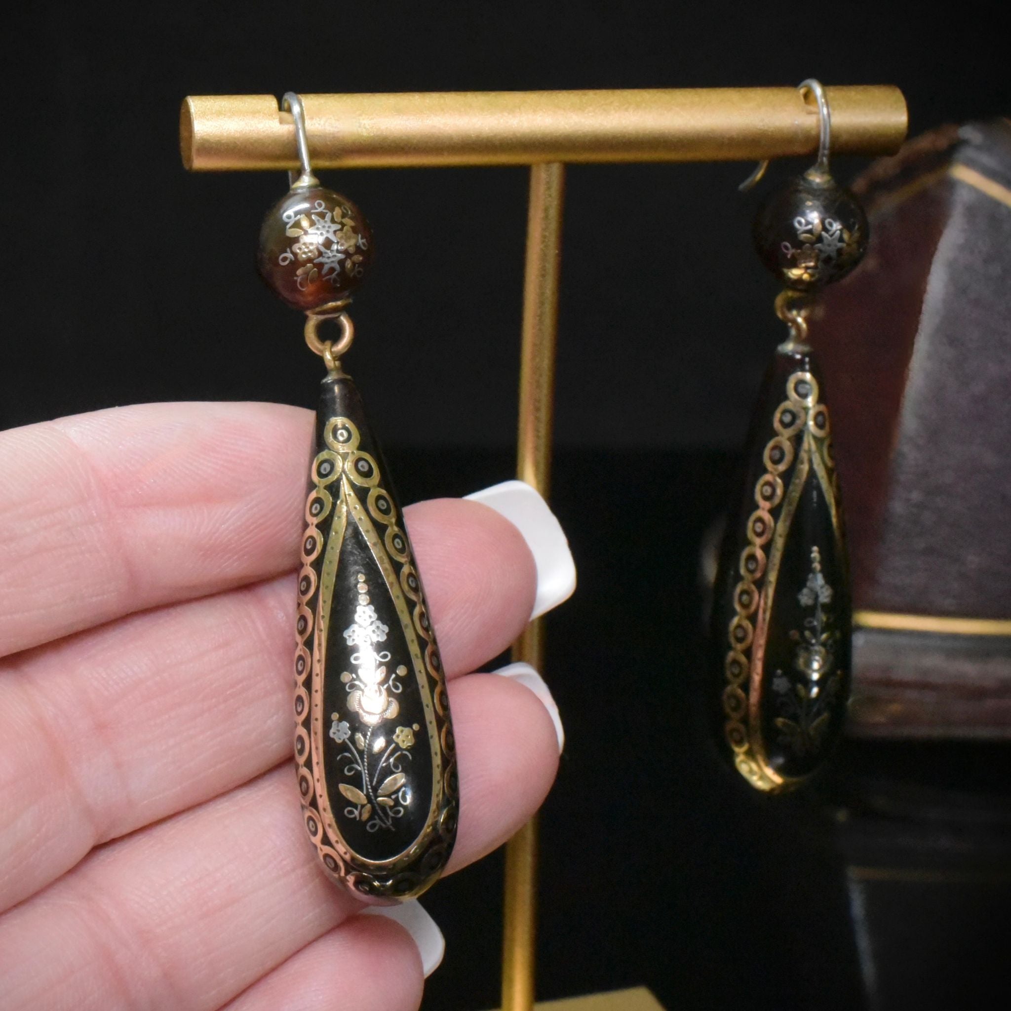 Antique Victorian Pique Gold And Silver Earrings Circa 1880-90