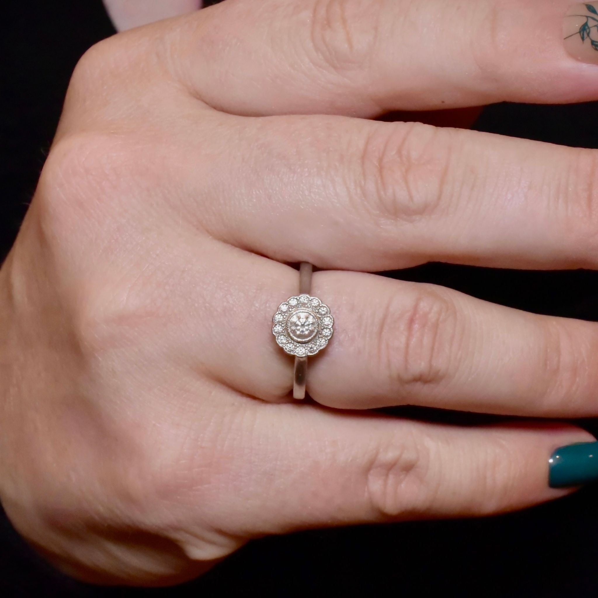 Exquisite Solid Platinum ‘Tiffany & Co.’ Diamond 'Enchanted Flower' Halo Ring