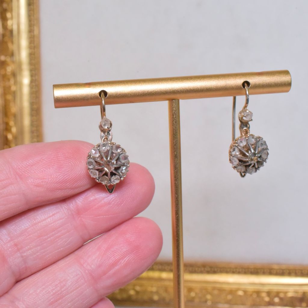 Antique Late 1800’s - Early 1900’s 9ct Rose Gold And Diamond Earrings