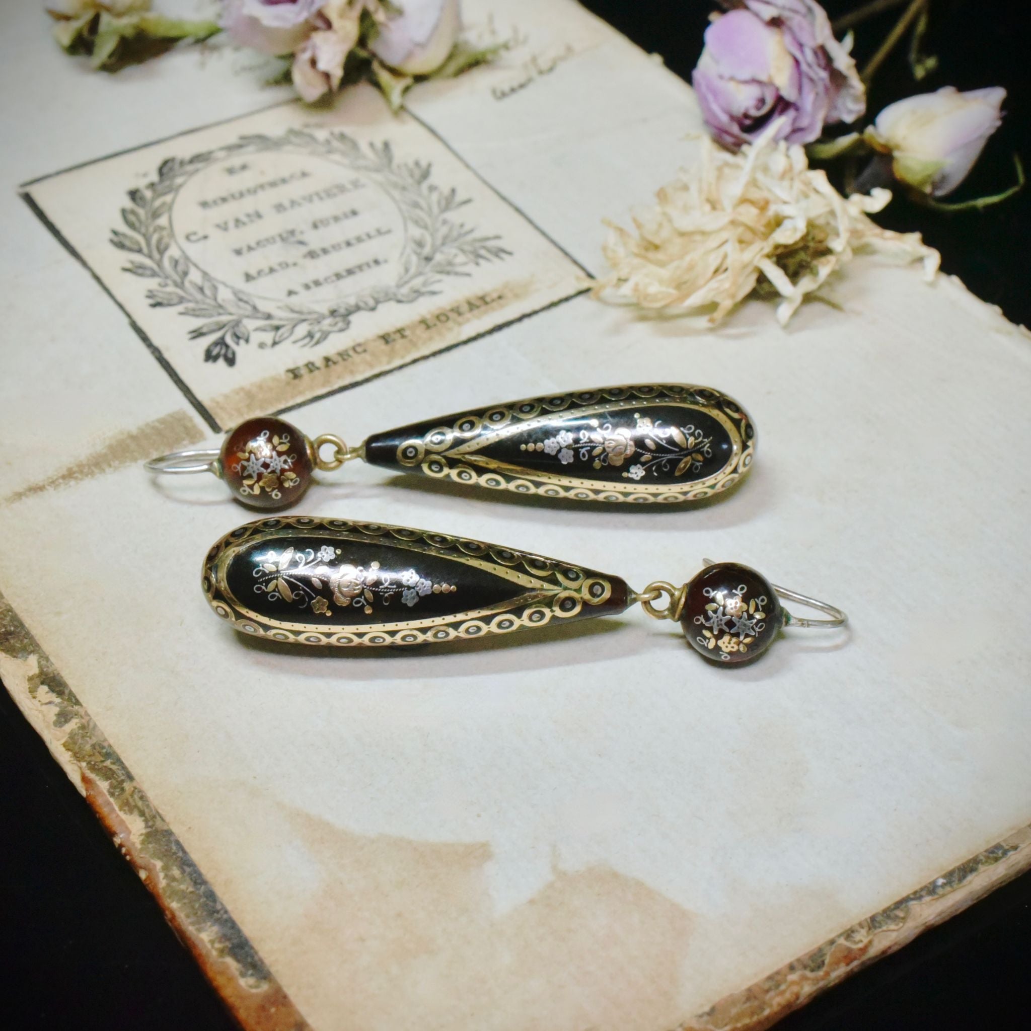 Antique Victorian Pique Gold And Silver Earrings Circa 1880-90