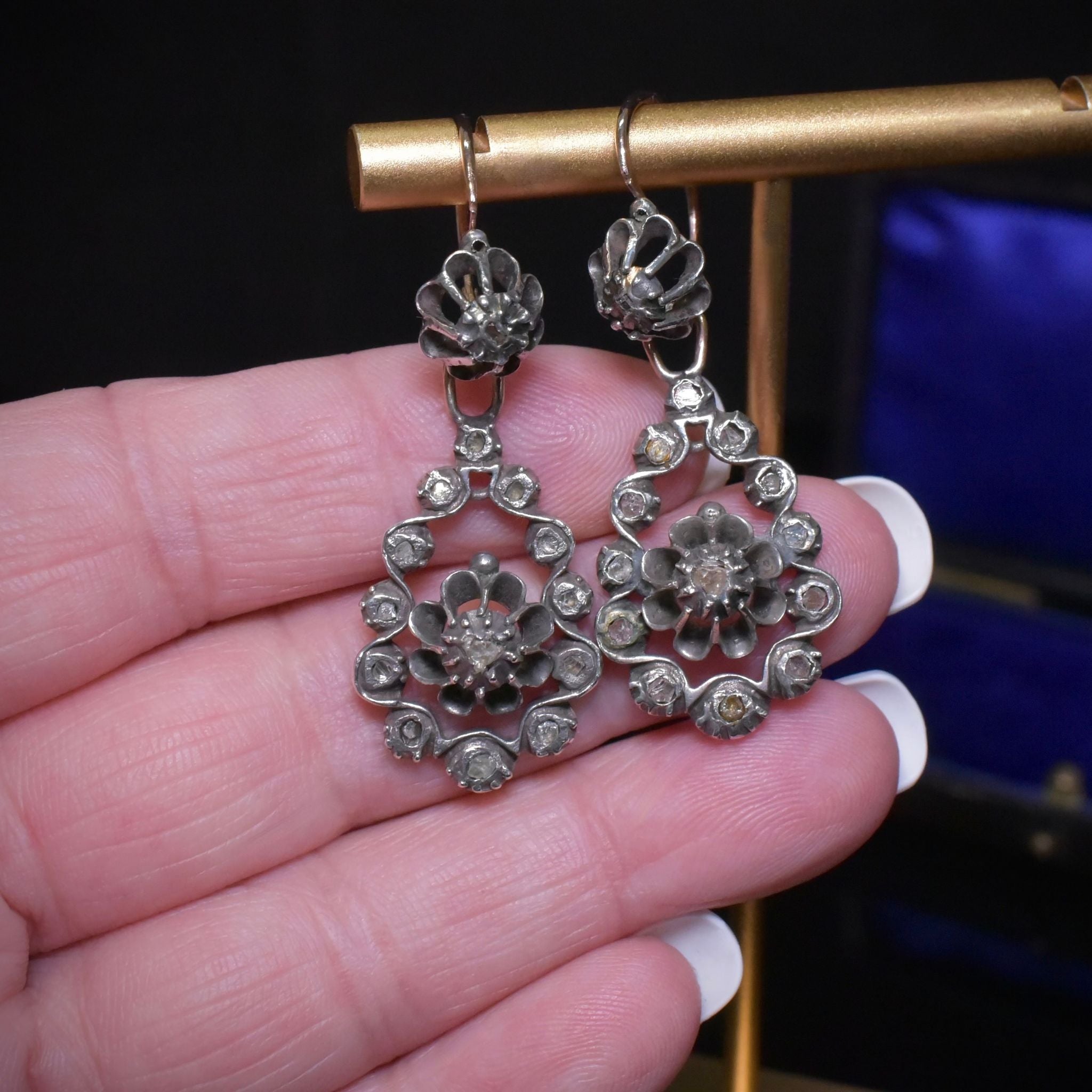 Fabulous Georgian 11ct Gold And Silver ‘Day And Night’ Diamond Earrings Circa 1780-1800