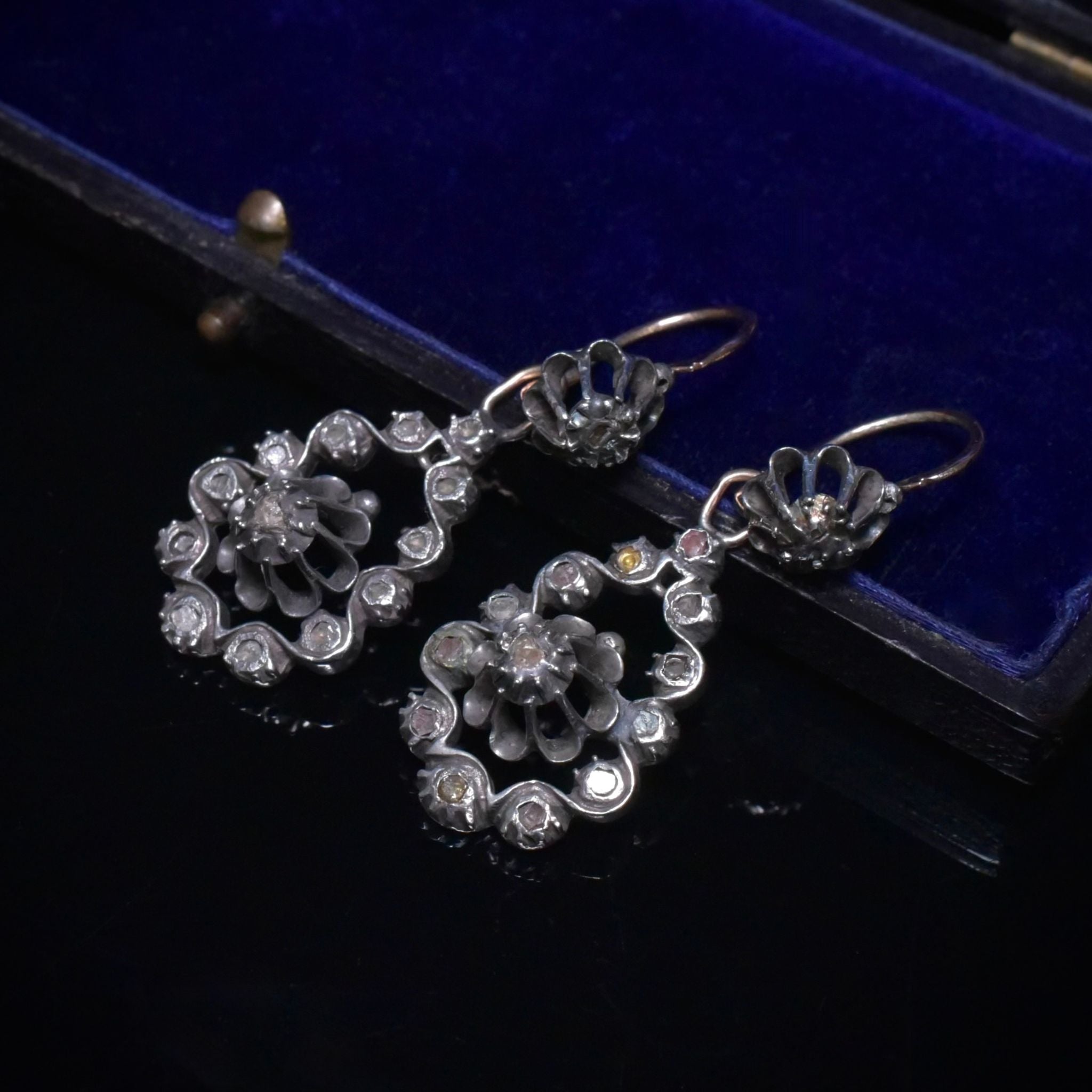 Fabulous Georgian 11ct Gold And Silver ‘Day And Night’ Diamond Earrings Circa 1780-1800