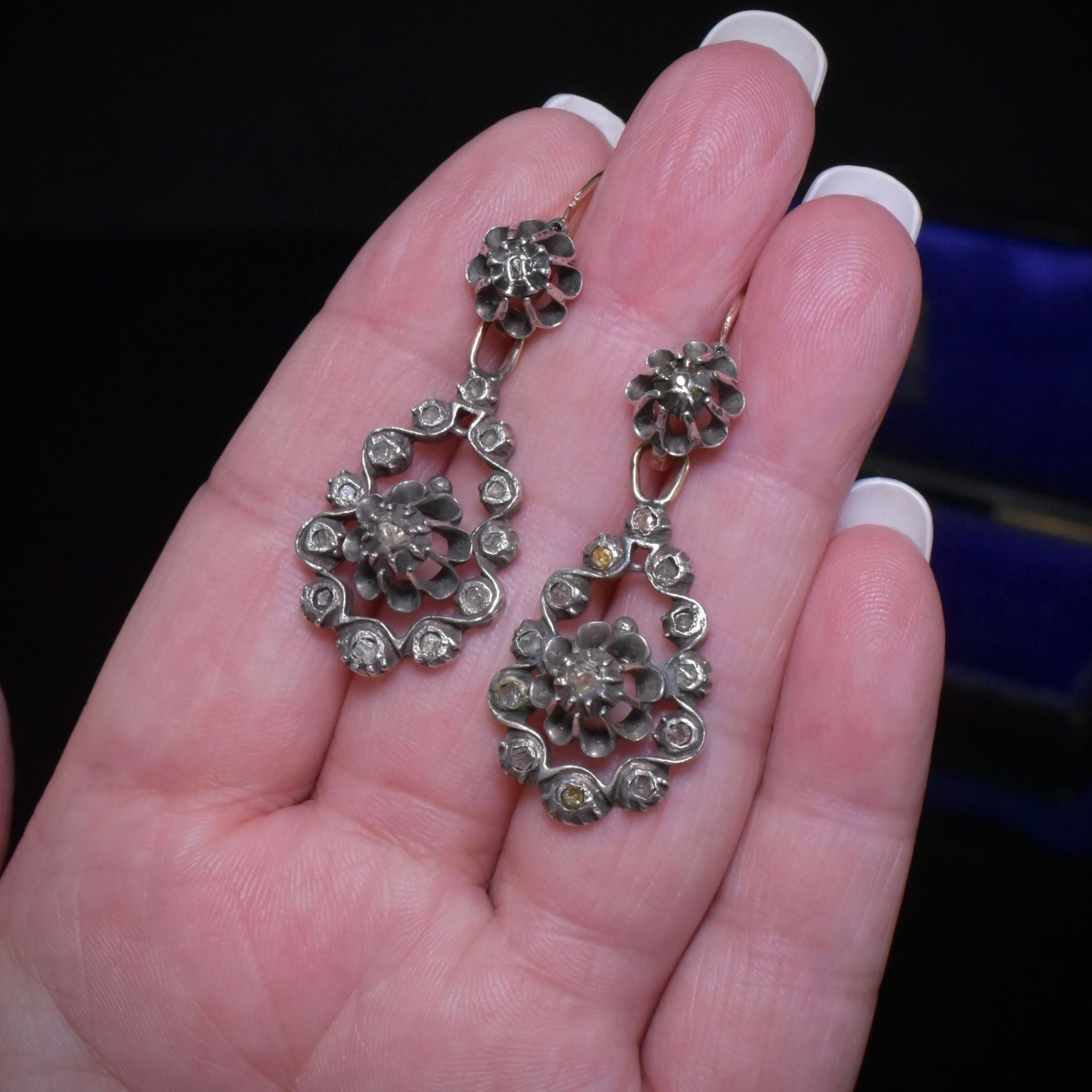 Fabulous Georgian 11ct Gold And Silver ‘Day And Night’ Diamond Earrings Circa 1780-1800