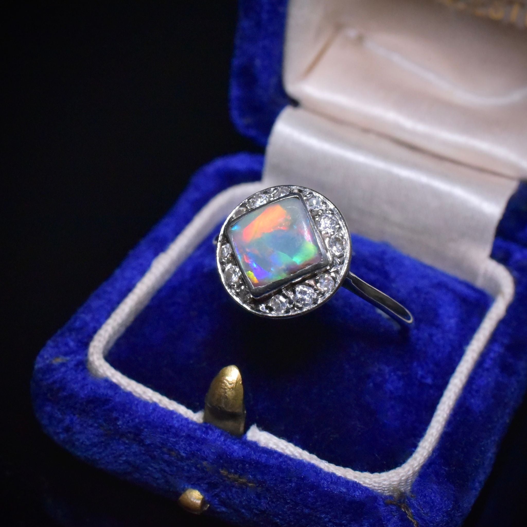 Antique Art Deco Platinum, Solid Opal And Diamond ‘Daisy Halo Ring Circa 1925-35