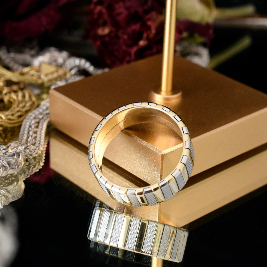Modern Two Tone Yellow And White Gold Wide Ring
