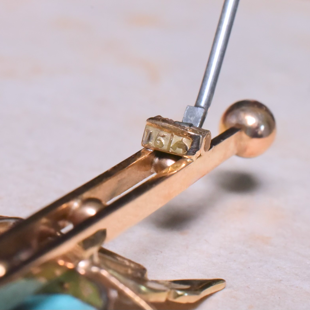 Antique Australian 15ct Rose Gold Turquoise, Garnet, Seed Pearl ‘Fly’ Brooch Circa 1900