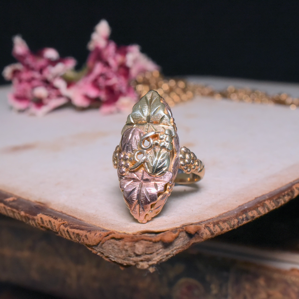Estate 10ct Tri-Colour ‘Black Hills’ Gold Navette Ring