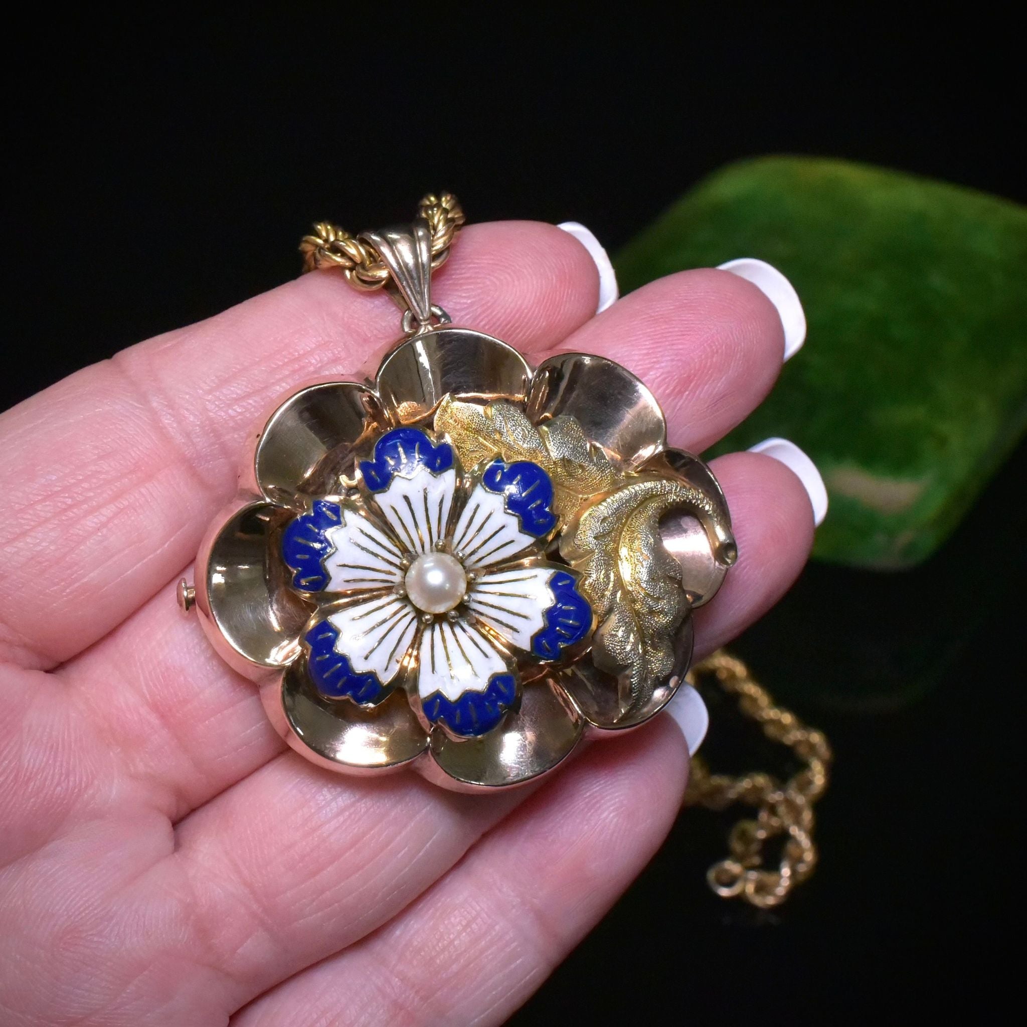Antique Art Nouveau 9ct Rose Gold And Enamel Combination Pendant / Brooch Circa 1900