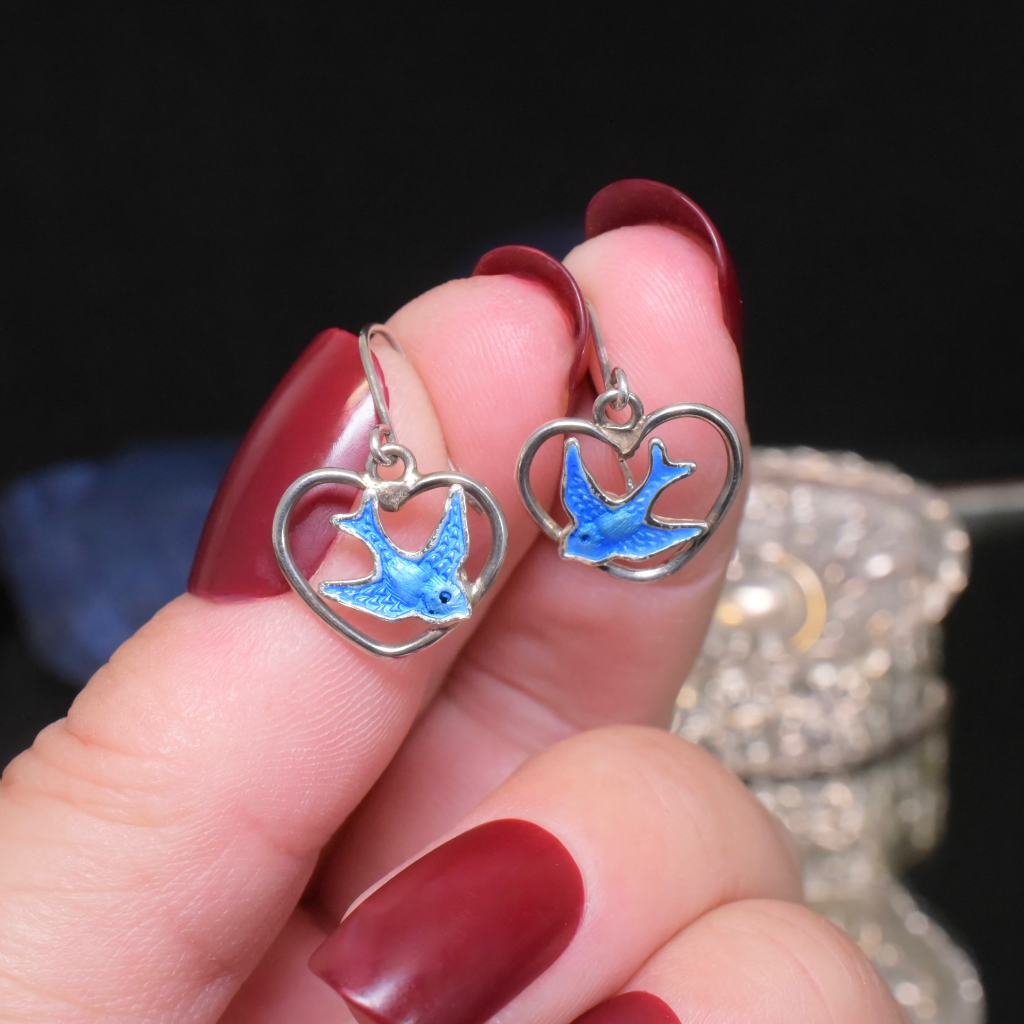 Vintage Australian Sterling Silver And Enamel ‘Bluebird’ Earrings - Lustre Circa 1960’s