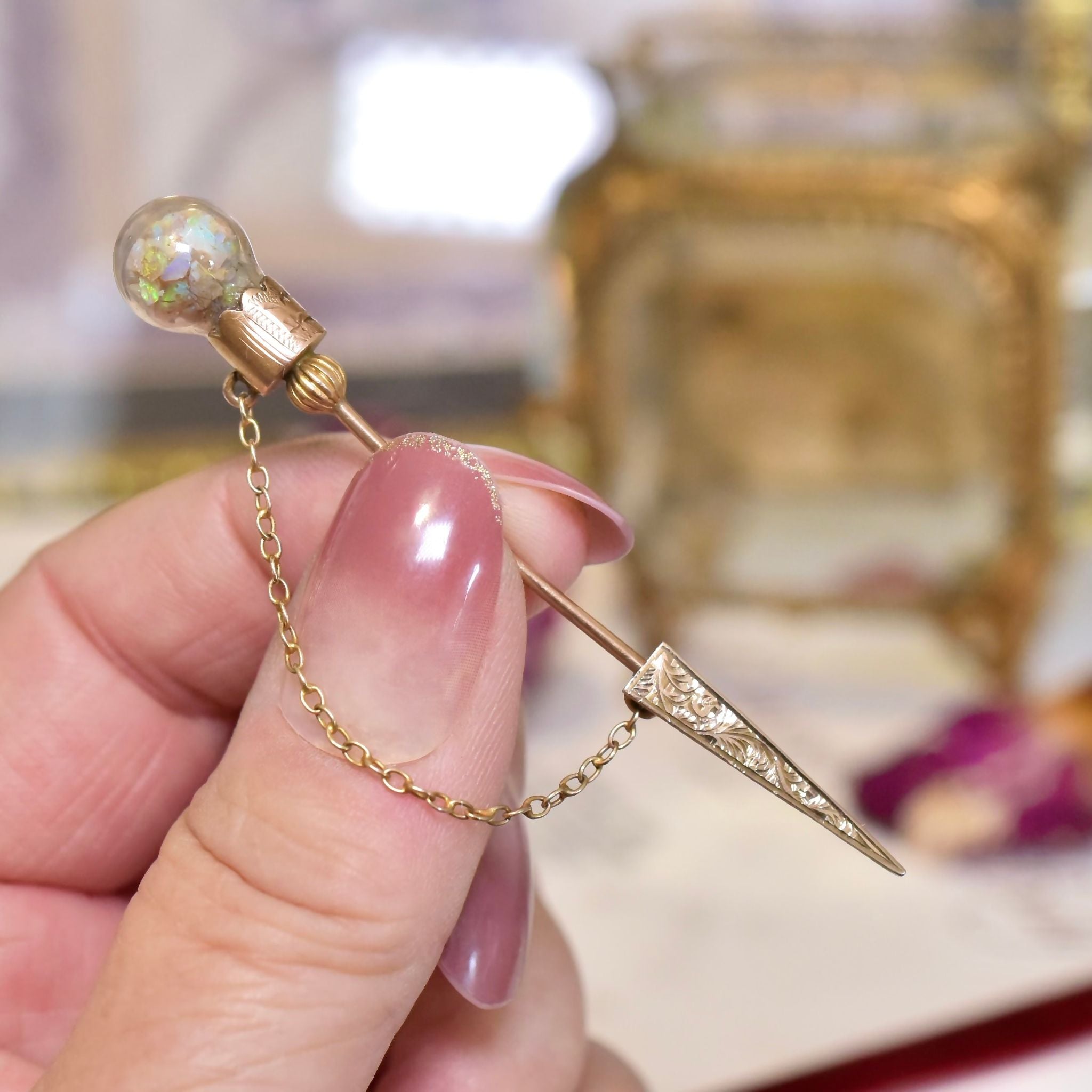 Antique Edwardian Australian 9ct Rose Gold Opal Specimen ‘Jabot’ Pin By Willis And Sons