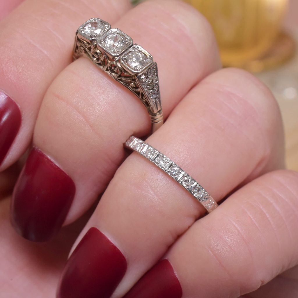 Antique Art Deco Half Hoop Diamond Platinum Eternity Ring Circa 1920-30