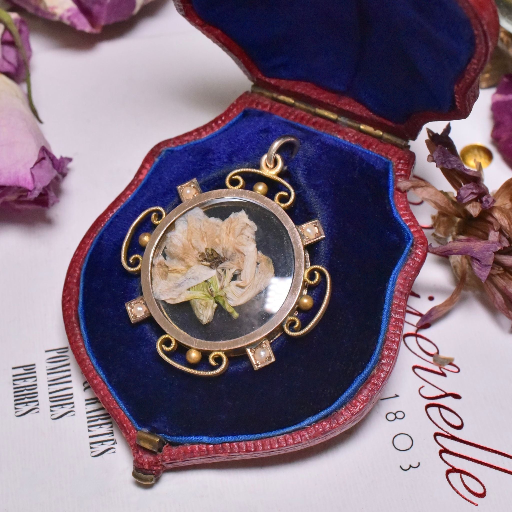 Antique Edwardian 9ct Rose Gold Double Sided Seed Pearl Photo Locket