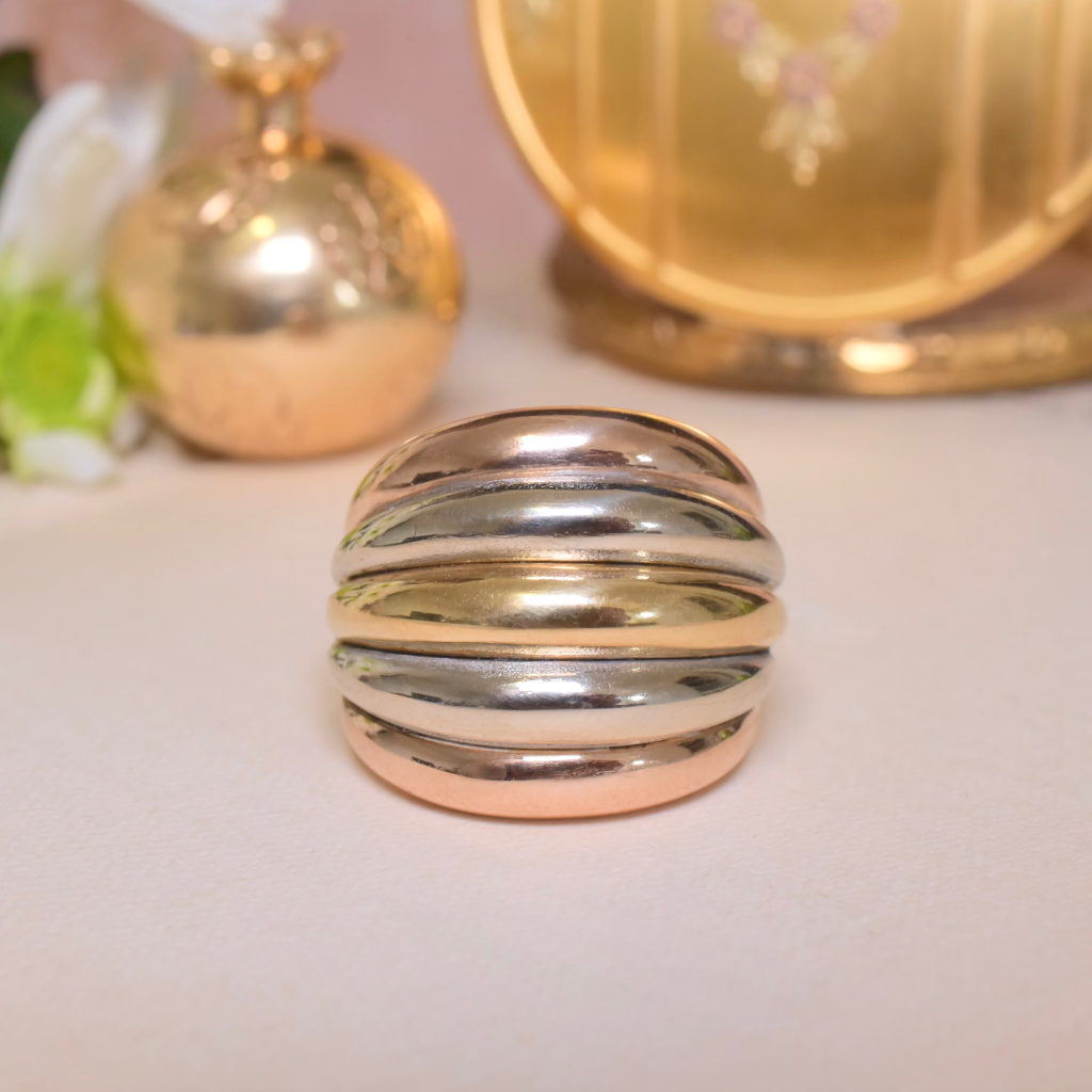 Estate Italian 18ct Tri-Colour Gold Bombe Ring